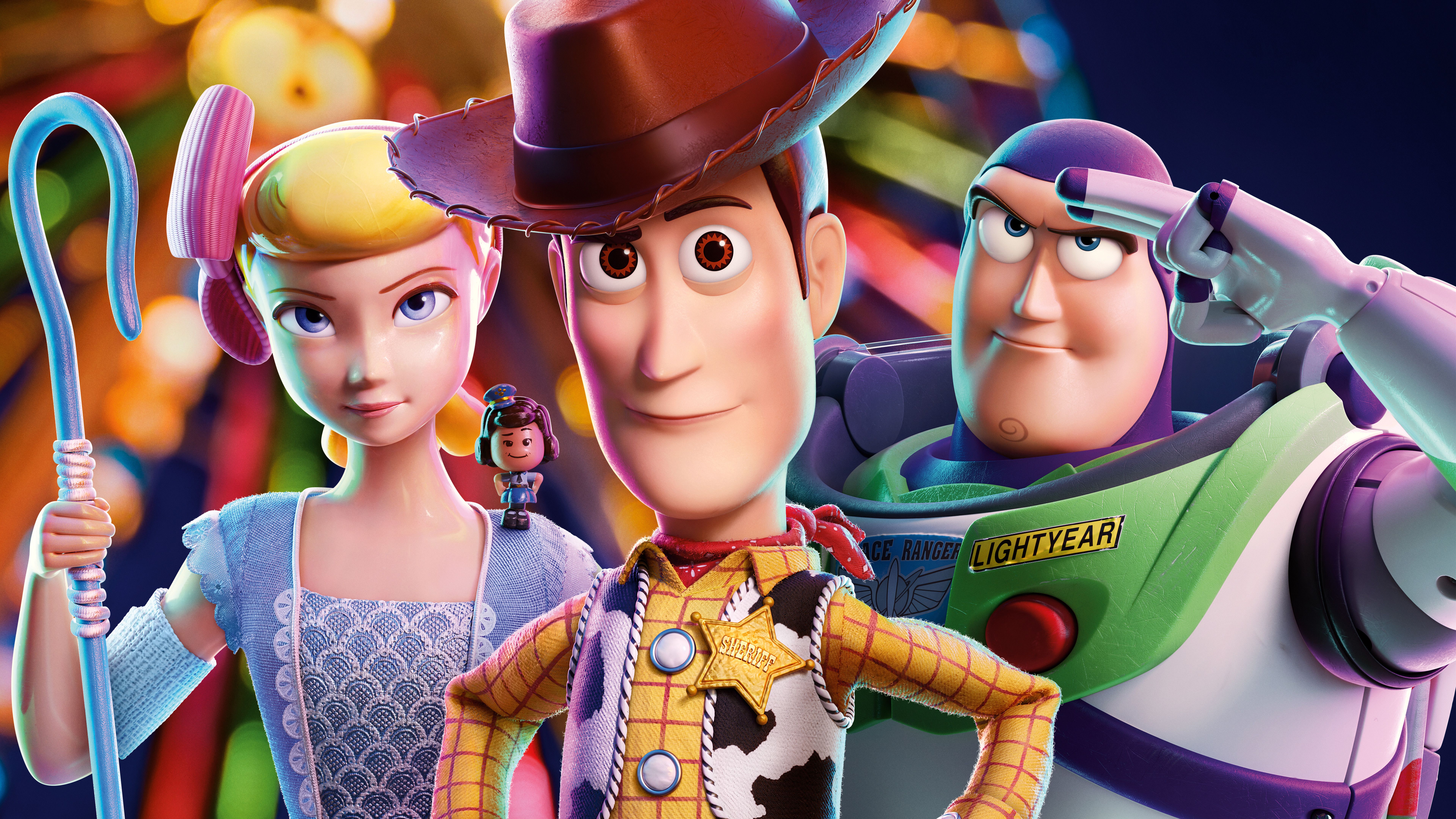 7680x4320 Toy Story 4 Woody Buzz Lightyear Bo Peep Giggle McDimples 8K Wallpaper