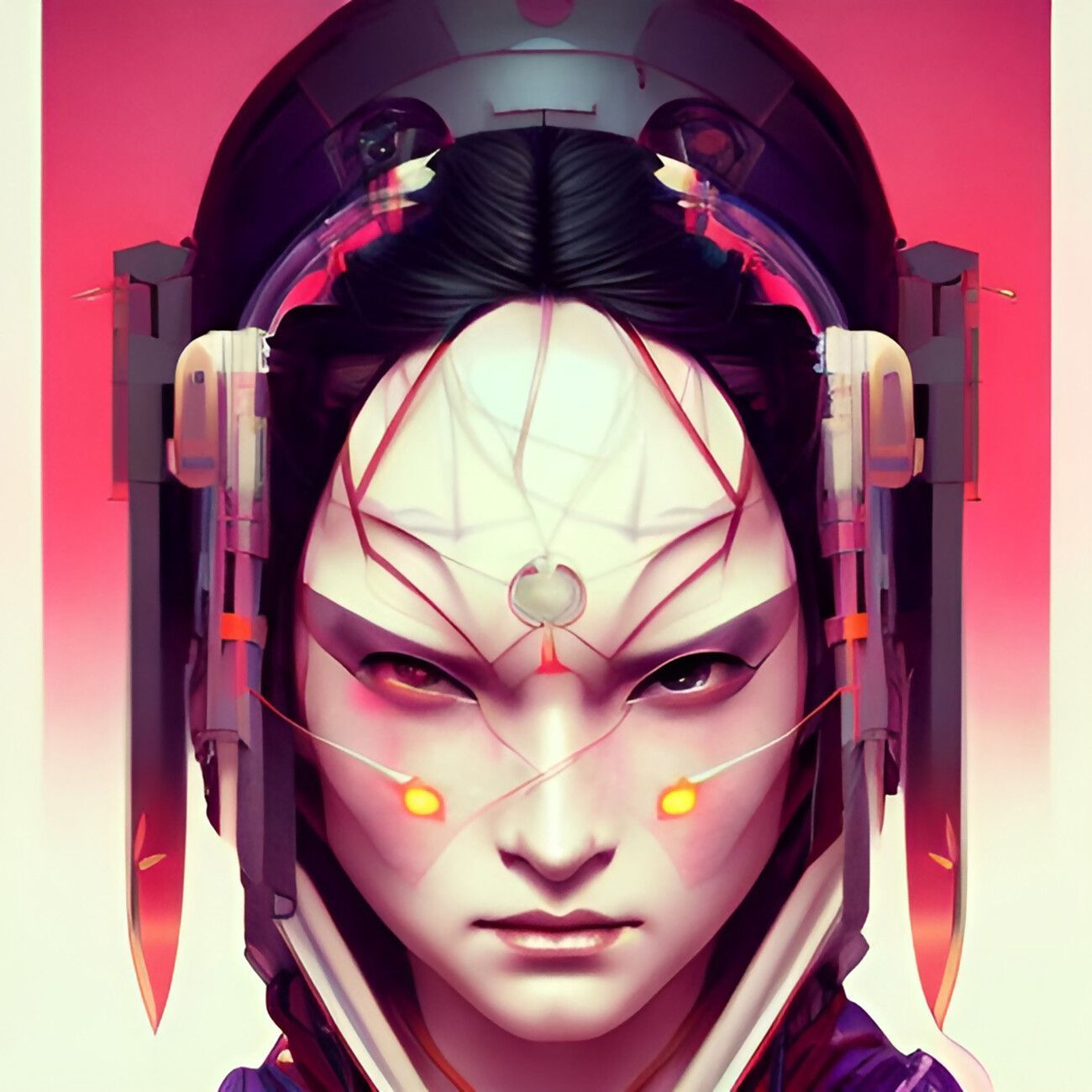 1300x1300 Cyberpunk face of a samurai woman of the future Wall Mural