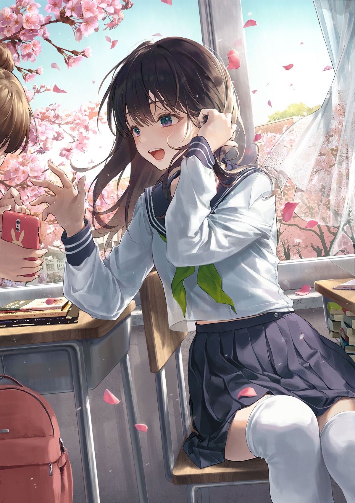 1200x1697 Anime Girls School School Uniform Schoolgirl Cherry Trees Wallpaper:1200x1697