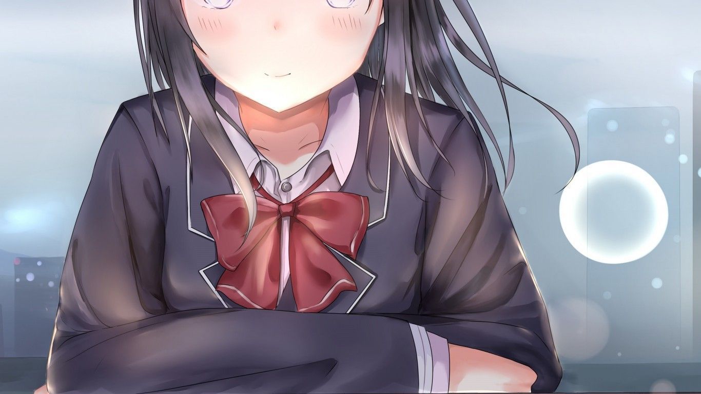 1366x768 Cute And Beautiful Anime Girl Uniform Wallpaper