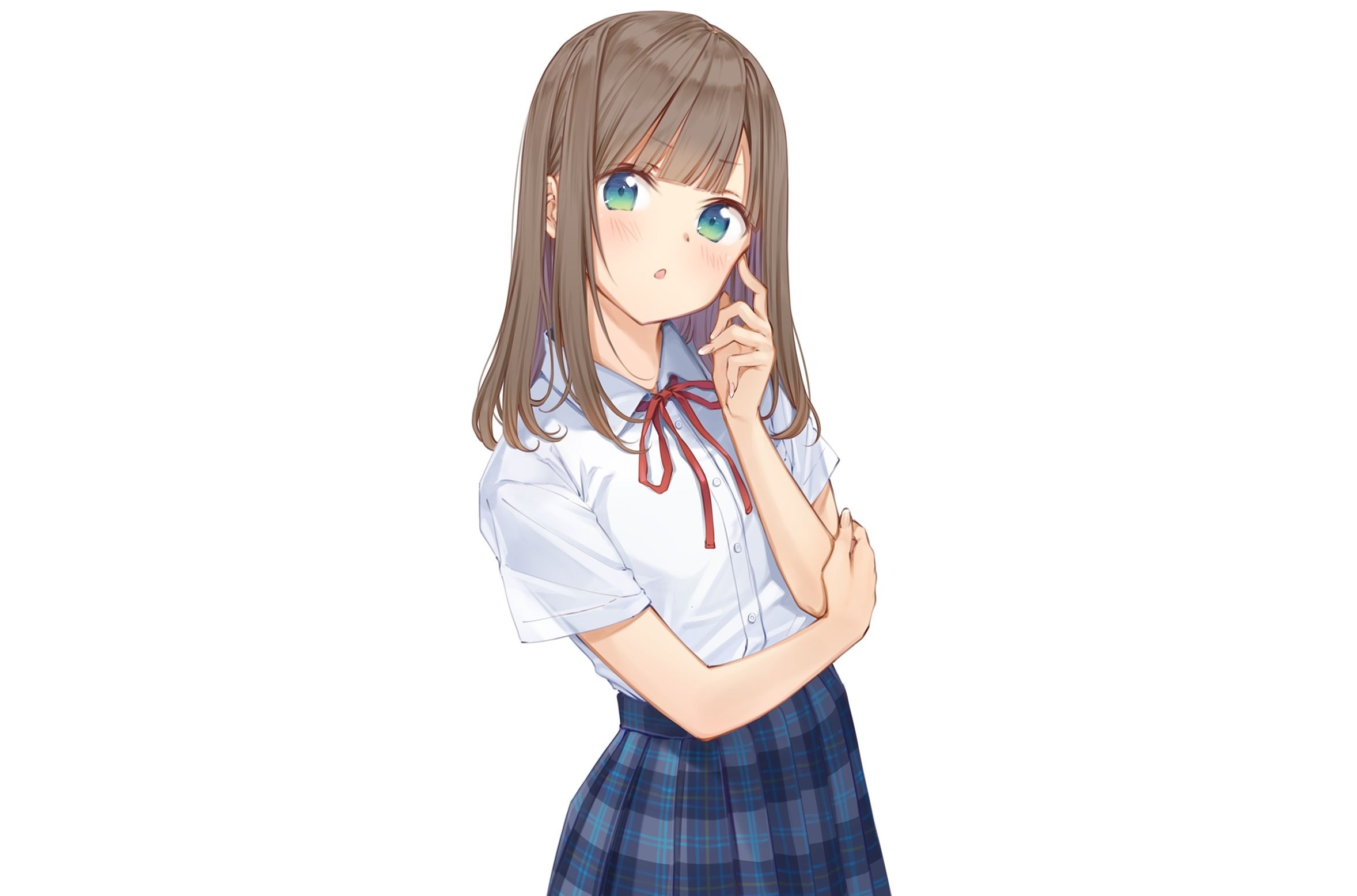 2356x1556 Wallpaper beautiful anime girl school uniform brown hair picture on Fonwall