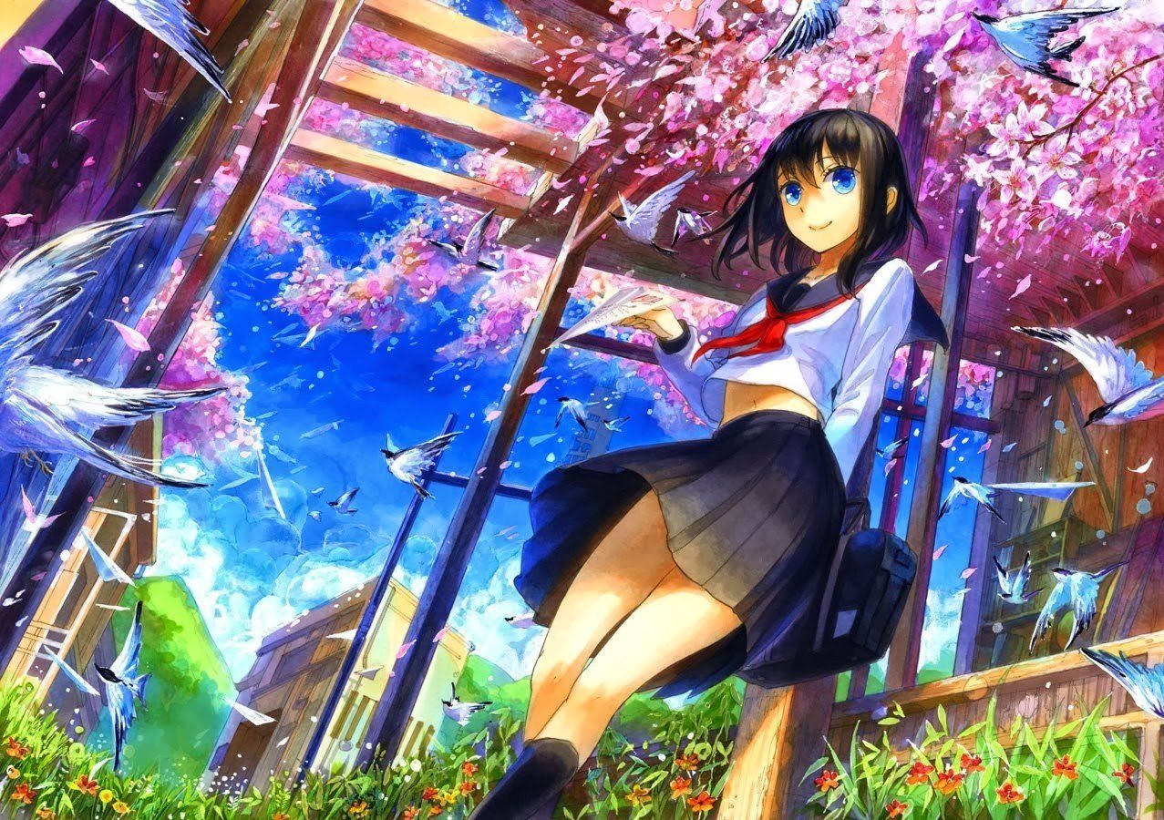 1277x900 original characters, Anime girls, School uniform HD Wallpaper / Desktop and Mobile Image & Photo