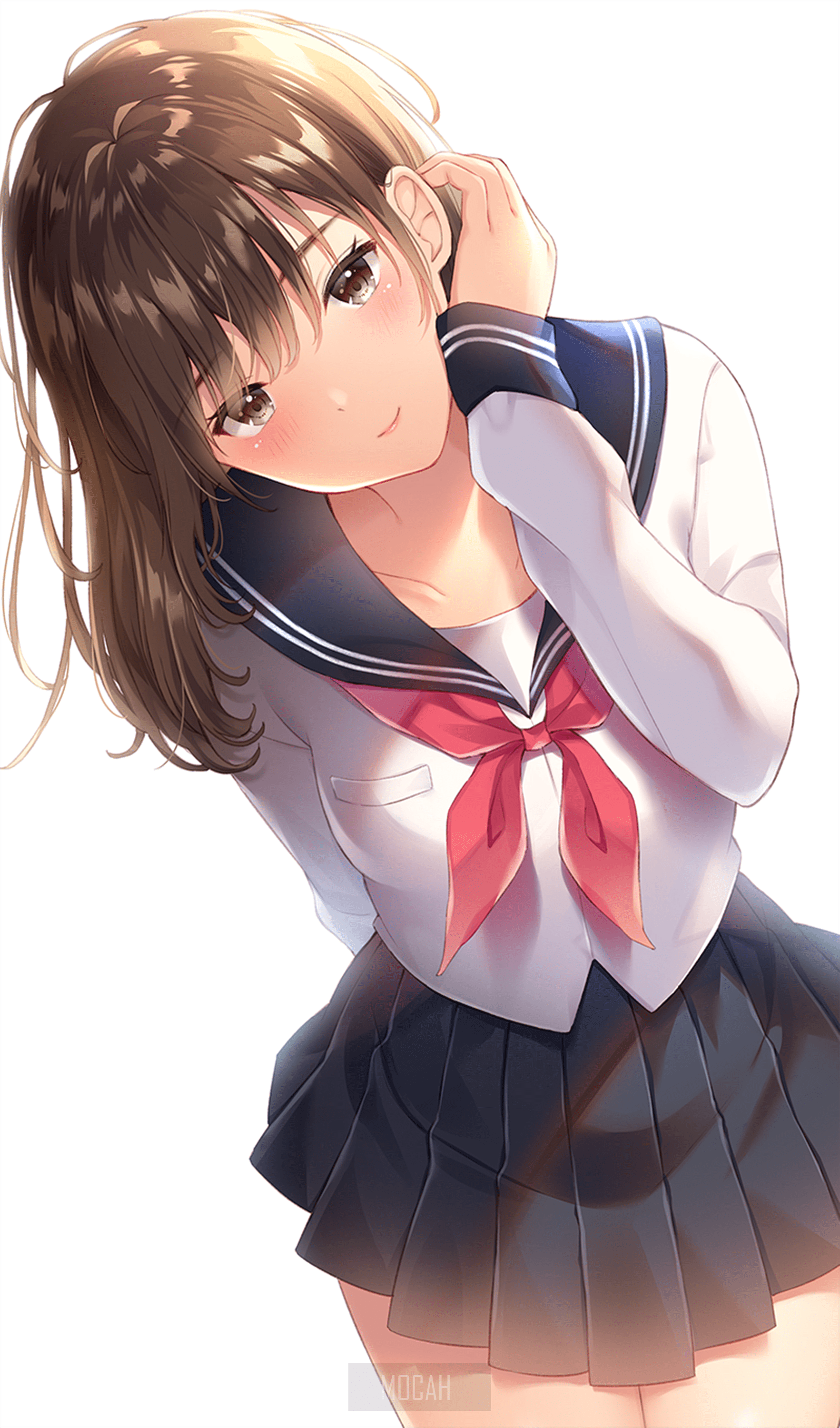 1765x3000 anime, anime girl, brunette, brown eyes, school uniform, miniskirt wallpaper 1080p, 1765x3000 Gallery HD Wallpaper