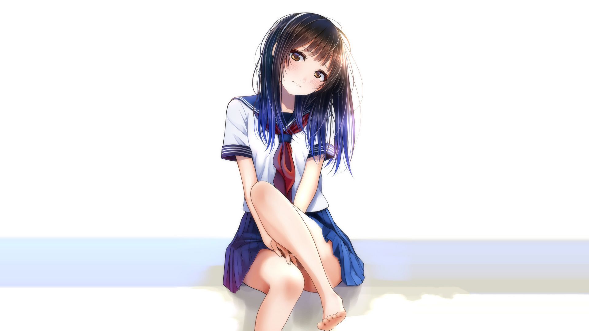 1920x1080 Desktop Wallpaper School Dress, Anime Girl, Sitting, Calm, HD Image, Picture, Background, E107a8