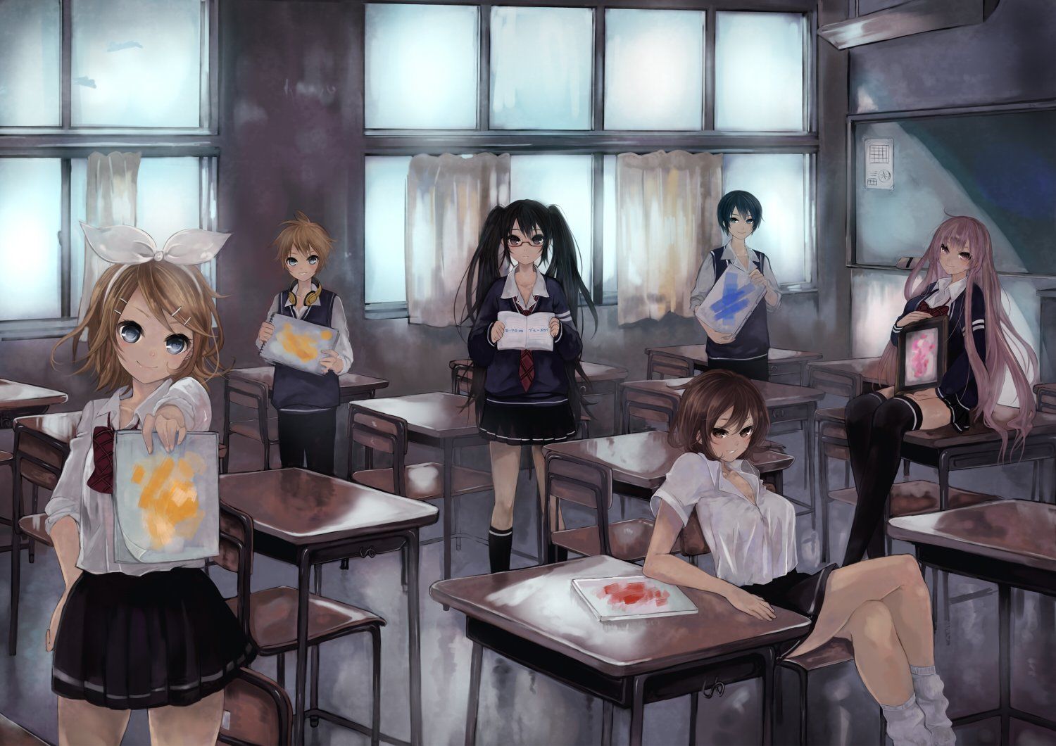 1500x1060 anime girl school uniform girls group wallpaperx1060