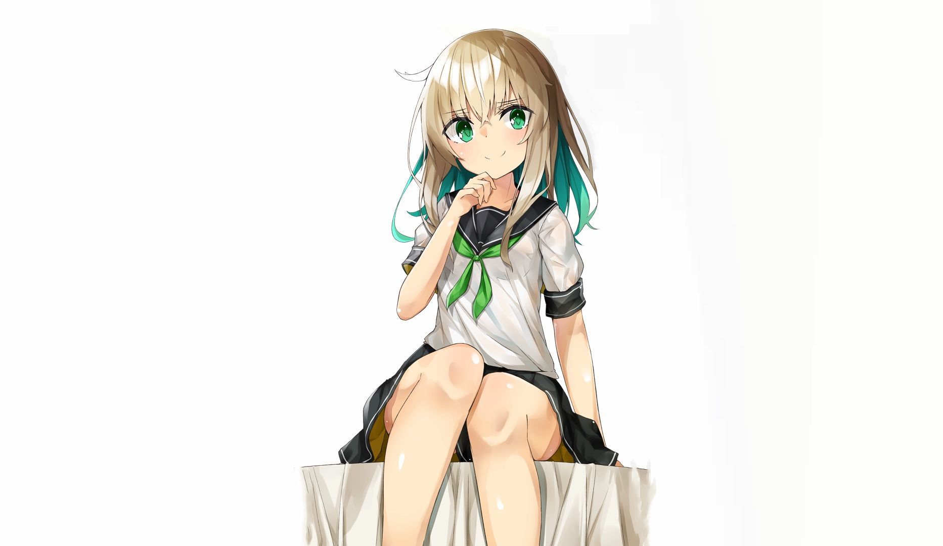 1865x1080 Desktop Wallpaper Sitting, Original, Anime Girl, Green Eyes, School Uniform, HD Image, Picture, Background, D6e30f