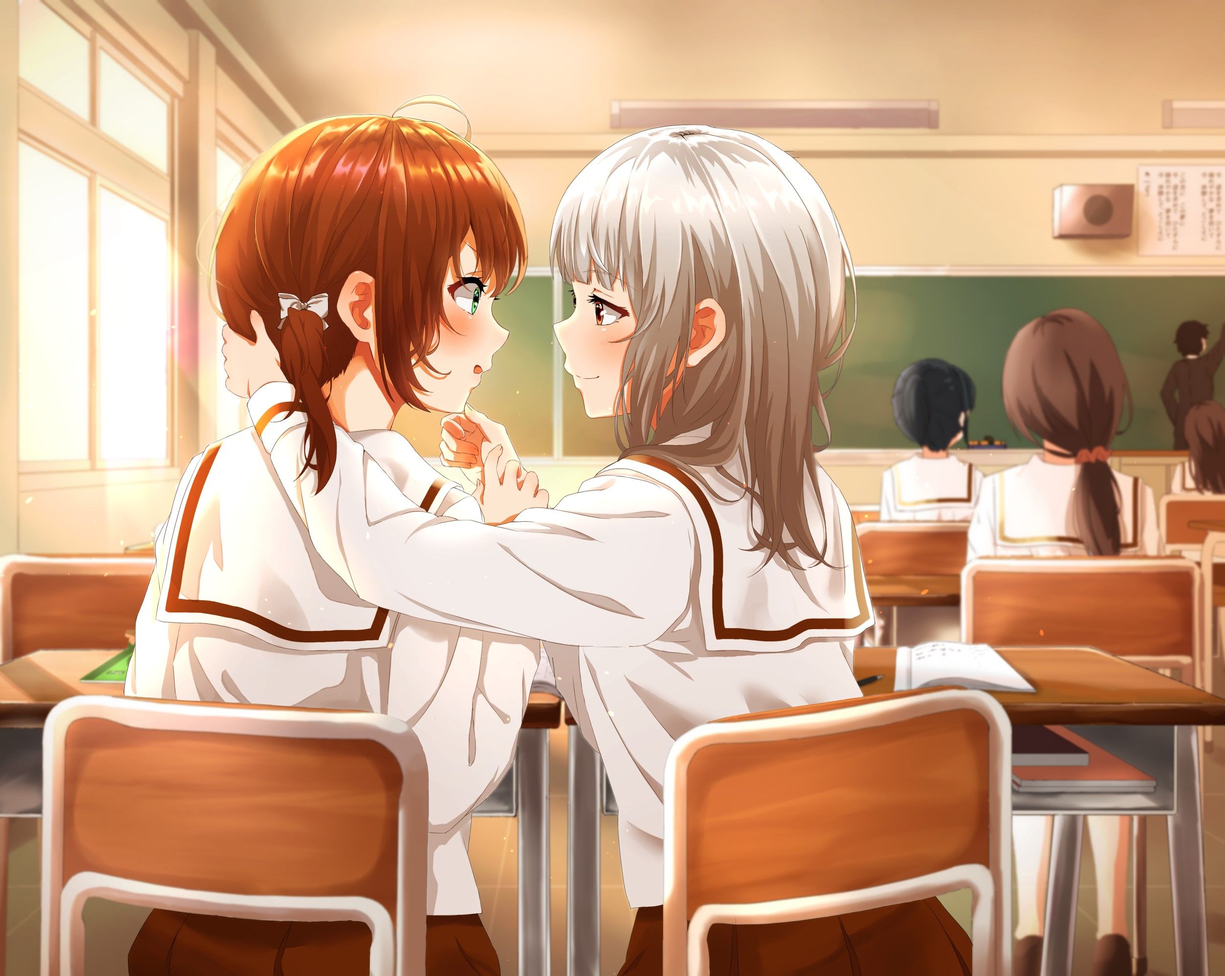 2500x1992 Wallpaper / anime girls, school, schoolgirl, school uniform, yuri, warm, love free download