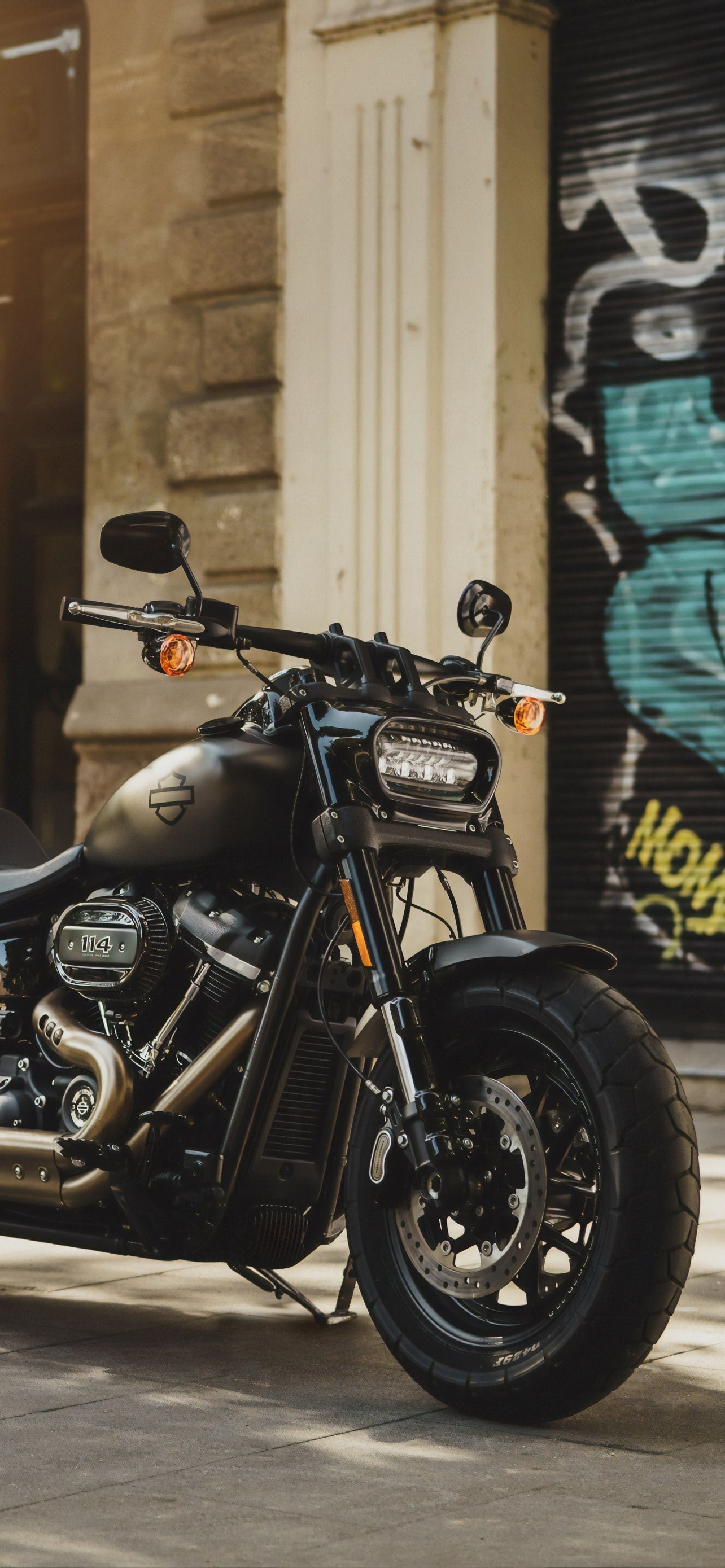 1284x2778 Harley Davidson Fat Bob Wallpaper 4K, Grey Motorcycle