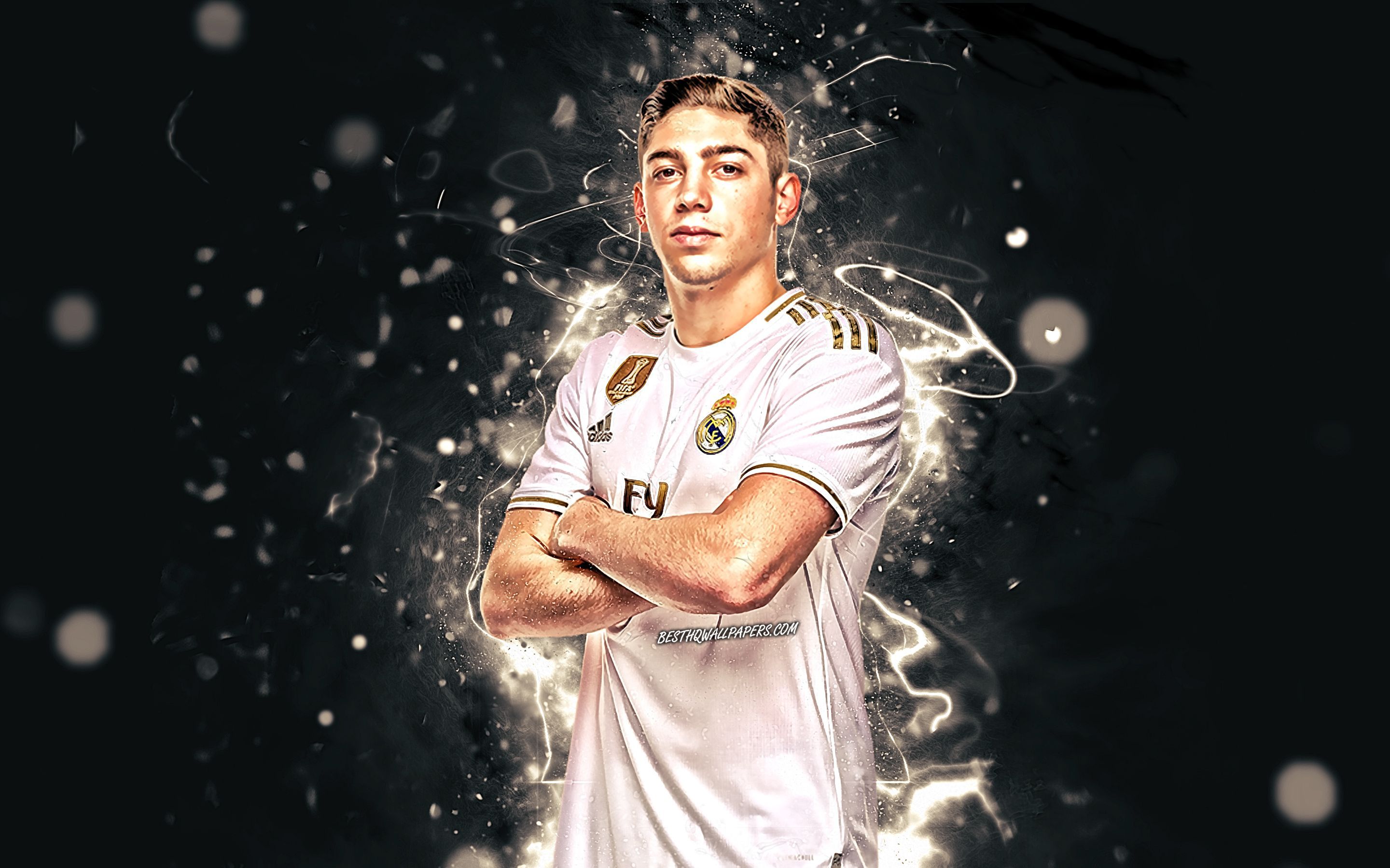 2880x1800 Download wallpaper Federico Valverde, season 2019- Uruguayan footballers, Midfielder, Real Madrid FC, neon lights, Federico Santiago Valverde Dipetta, soccer, Real Madrid CF, LaLiga, football, Galacticos, La Liga for desktop with resolution