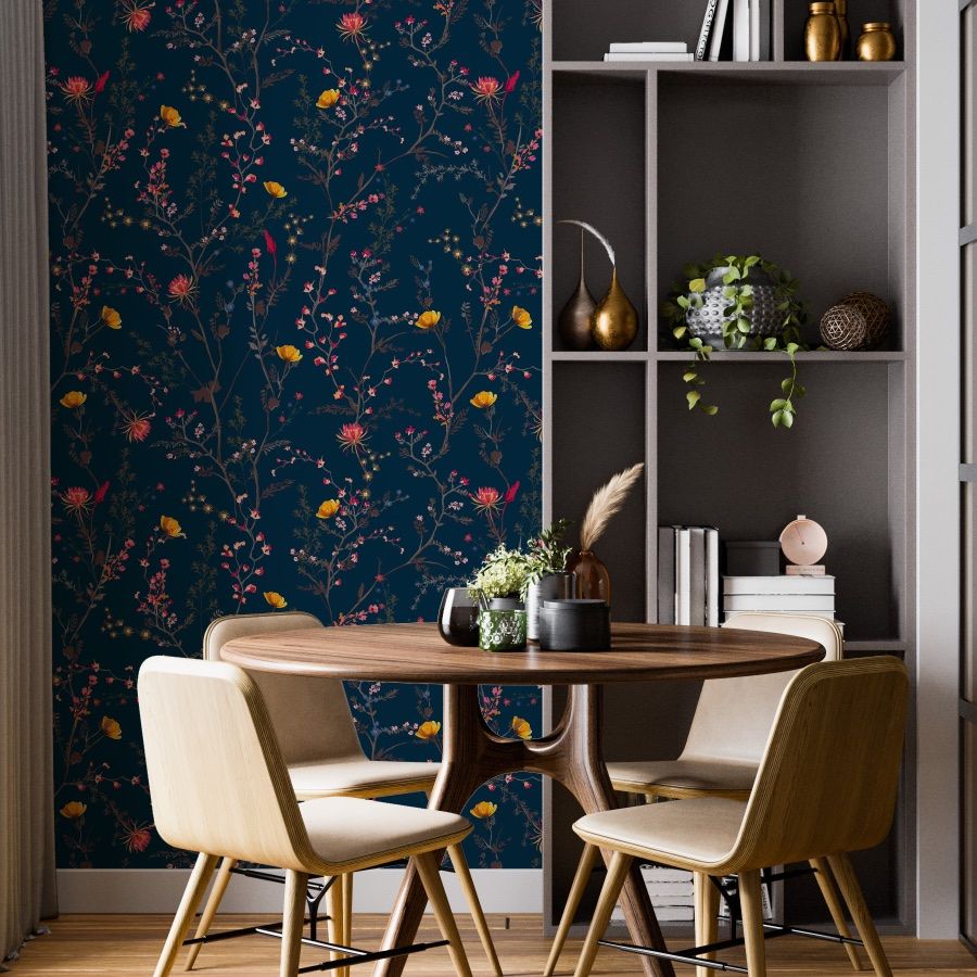 900x900 Navy Chinoiserie Wallpaper and Stick