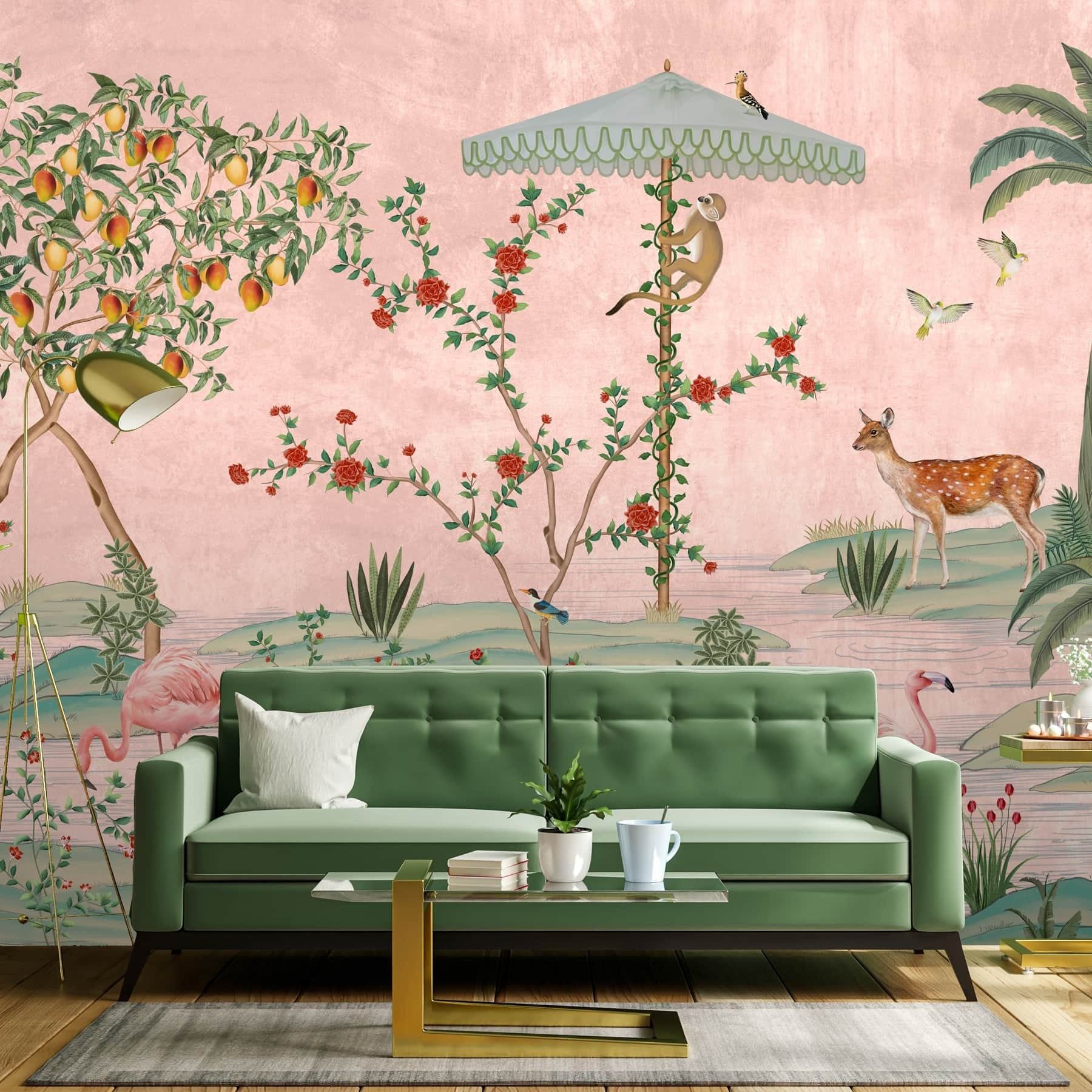 1800x1800 Gulbiya, Pink Chinoiserie Wallpaper