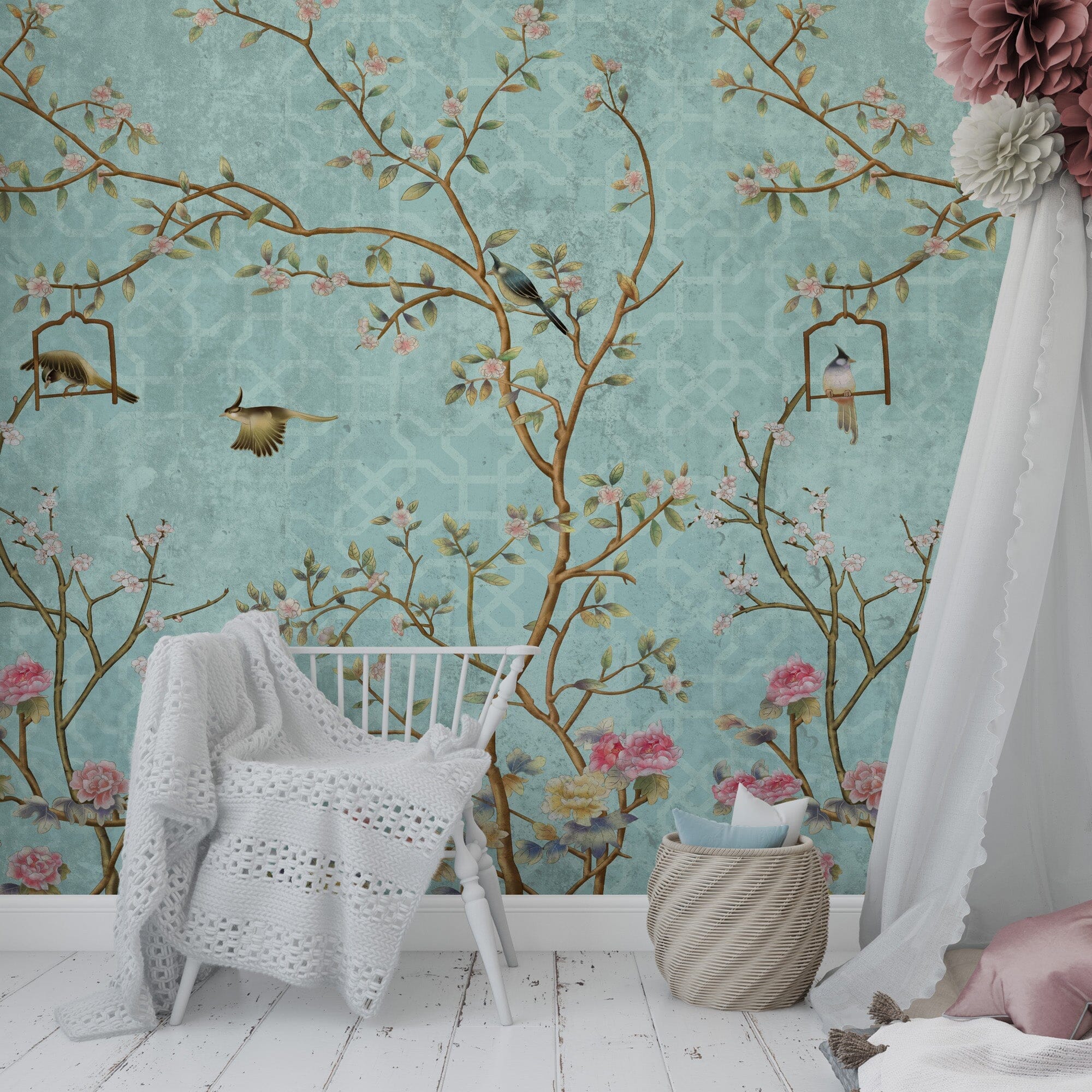 2000x2000 Vintage Blue Chinoiserie Wallpaper