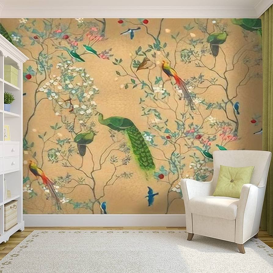 894x894 Self Adhesive PVC Wallpaper Chinoiserie Vintage Floral for Fabric Poster Print Mural Bloom Peel & Stick Wallpaper Wall Mural Wall Decal Wall Poster Home Decor Sticker for Living Room Bedroom