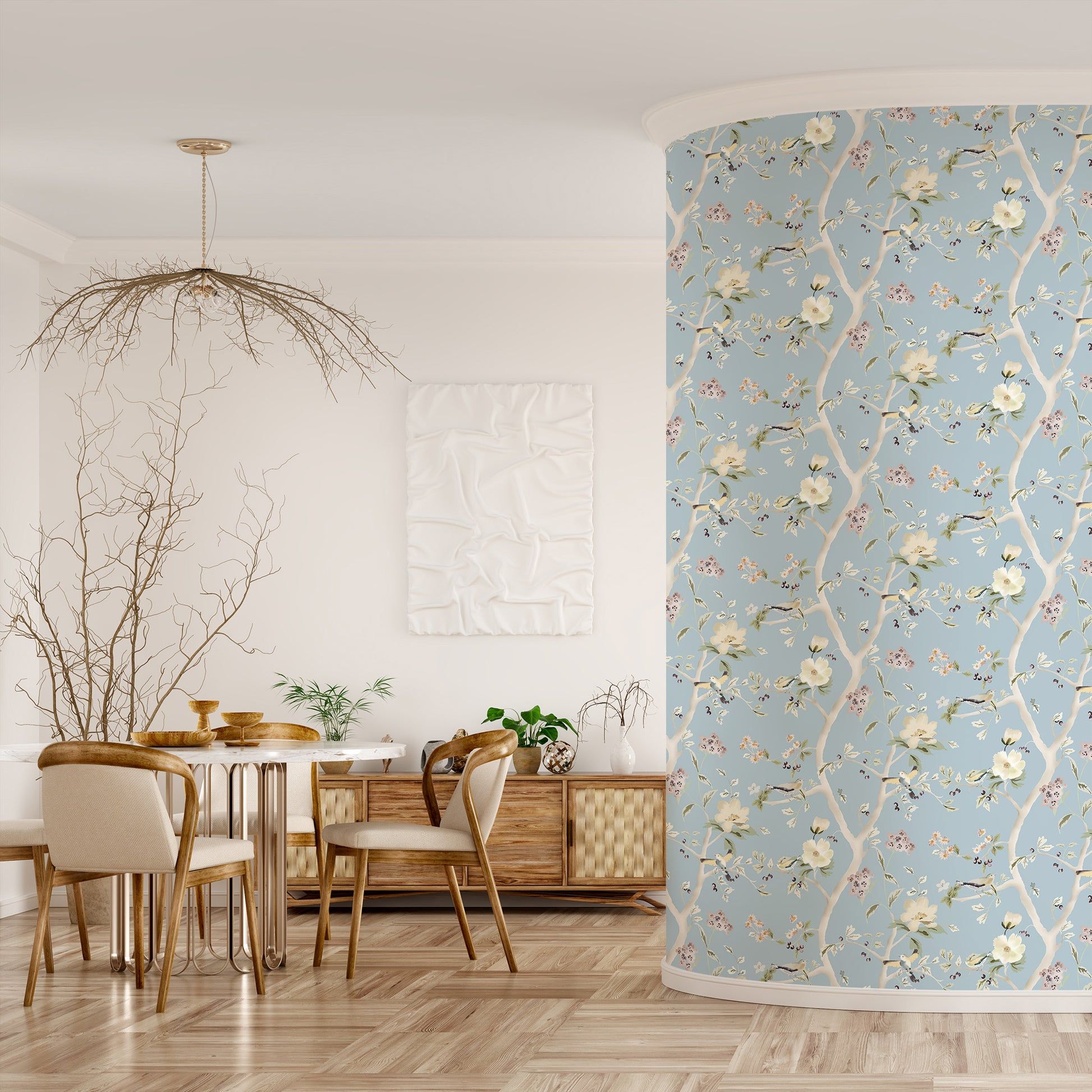 1946x1946 Chinoiserie Blossom Blue Floral Traditional and Removable Wallpaper