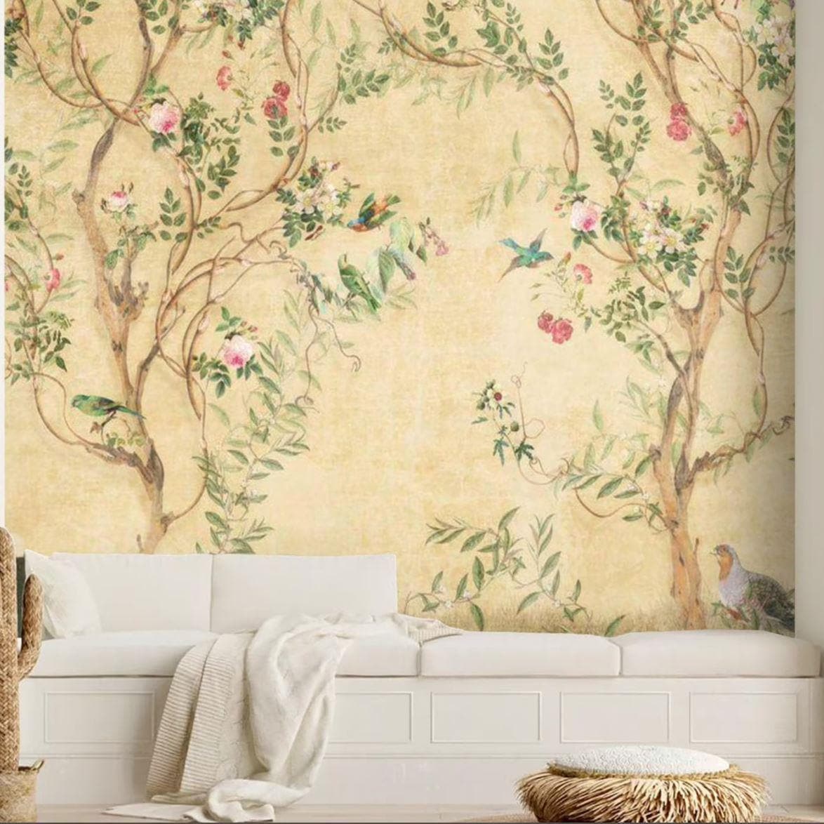 1174x1174 Birds and Tree Traditional Chinoiserie Wallpaper Mural