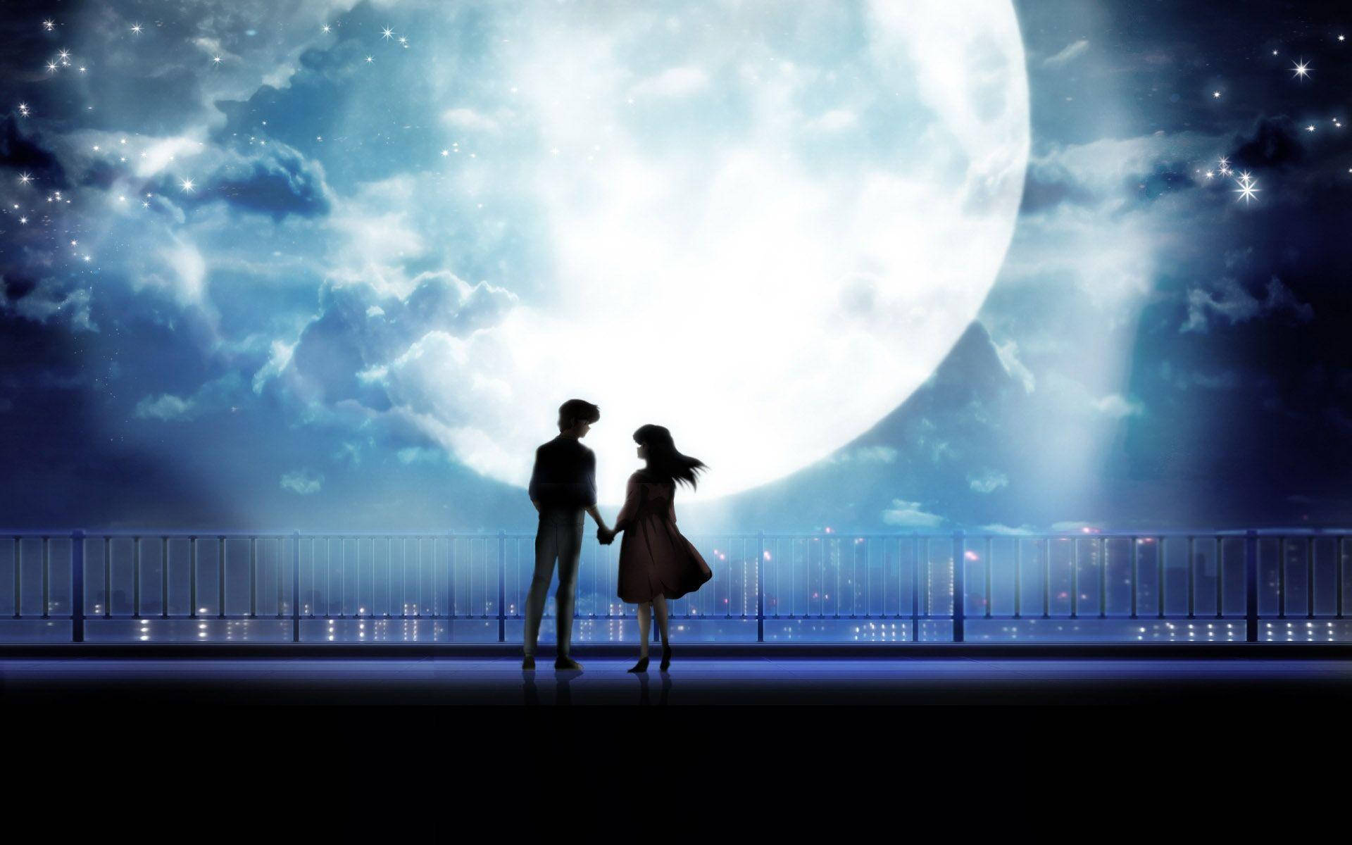 1920x1200 Download Anime Love Big Full Moon Wallpaper