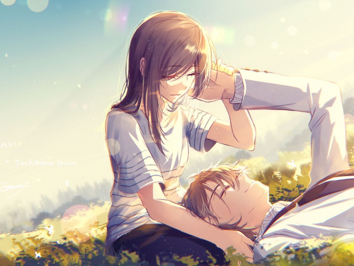 1152x864 Download 1152x864 Wallpaper Cute, Anime, Couple, Meadow, Love, Standard 4: Fullscreen, 1152x864 HD Image, Background, 23954