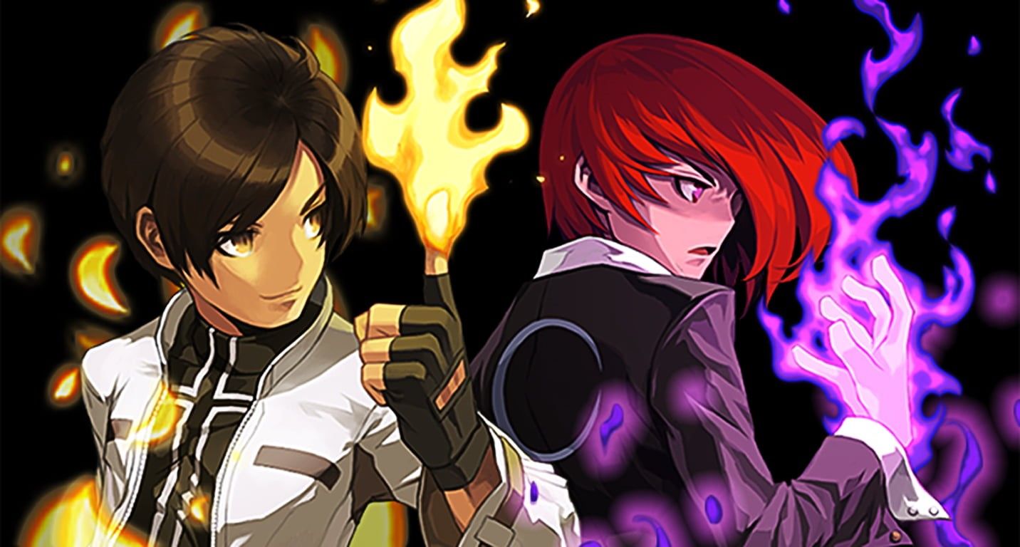 1432x768 Wallpaper / indoors, Lost Saga, people, music, representation, men, night, Iori Yagami, female likeness, glowing, code, purple, lifestyles, Kyo Kusanagi, human representation free download