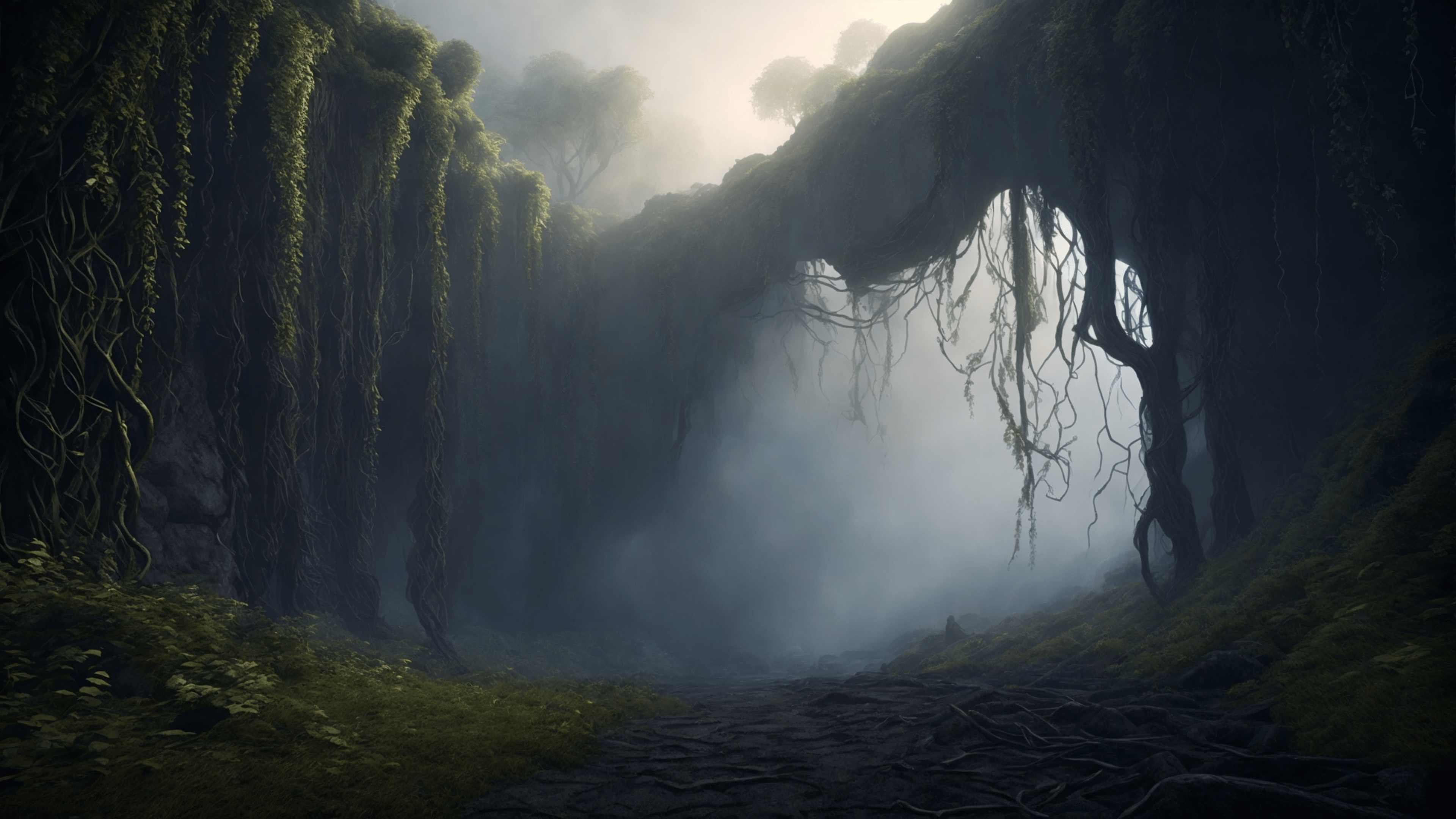3840x2160 Ominous ravine with dark vines