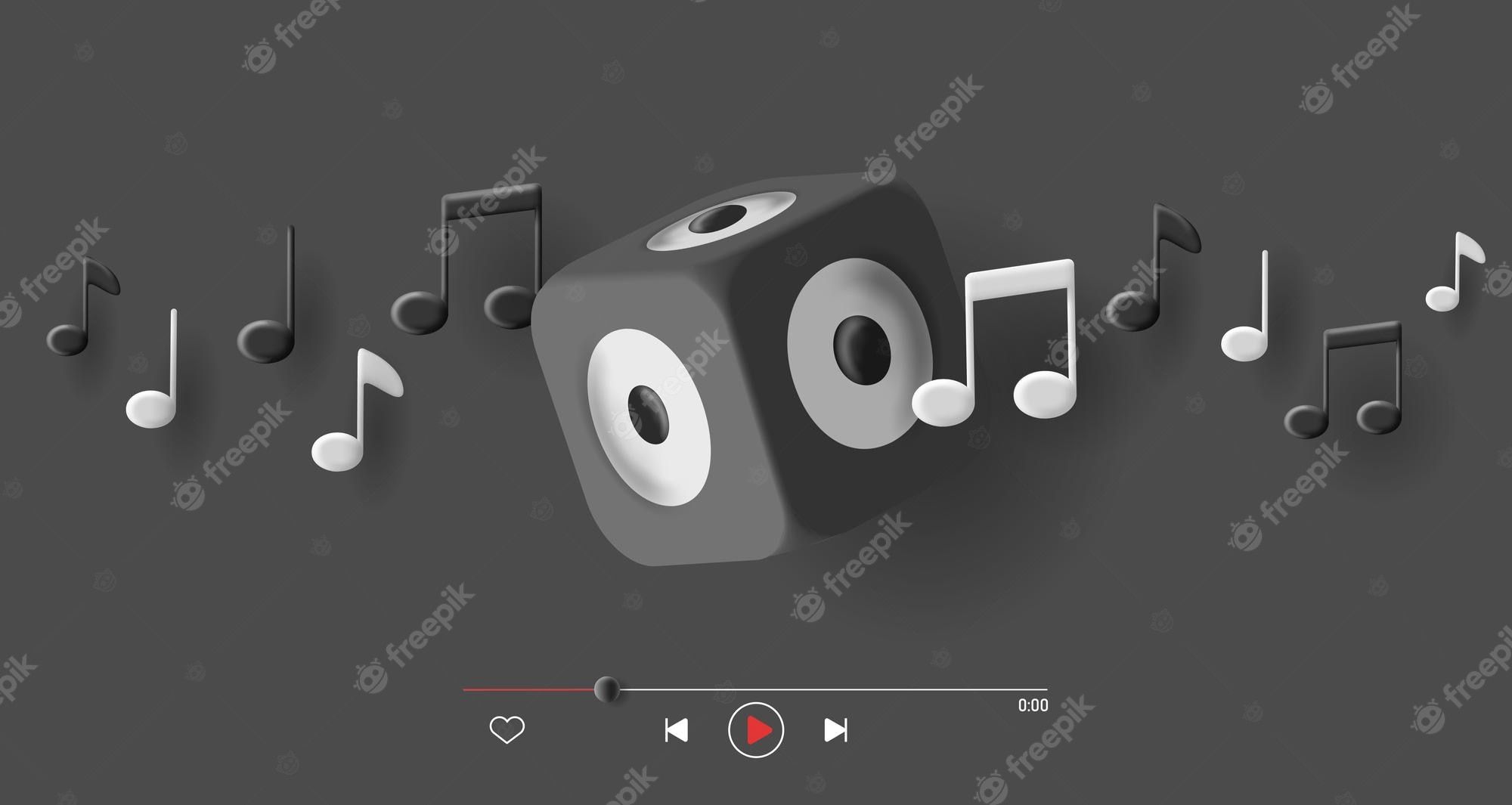 2000x1065 Premium Vectord music cover and digital player interface with columns music box and notes black and white