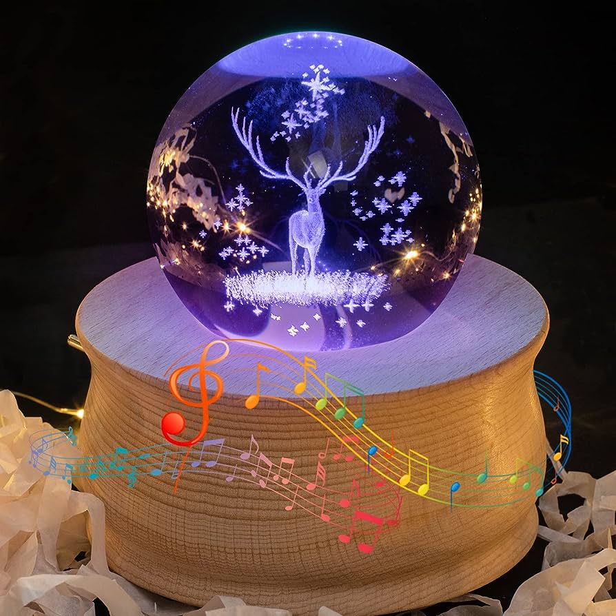 894x894 NEPIVEL Music Box, 3D Crystal Ball Music Box with RGB Light Projection, 360 Rotating Wooden Base Night Light, Best Gift for Thanksgiving Christmas Birthday Girls Boys Women Mom, Room Decor