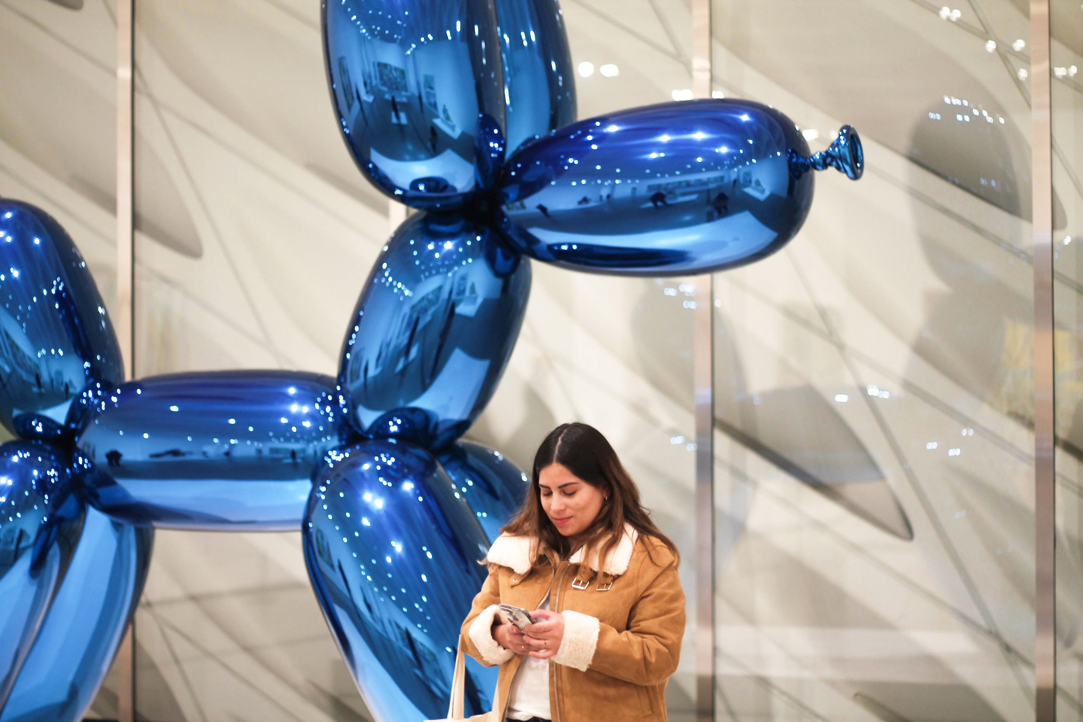 4272x2848 Wallpaper / Jeff Koons, dog, standing, smiling, technology, lifestyles, hairstyle, Balloon Dog, holding, young women, young adult, transportation, women, waist up free download