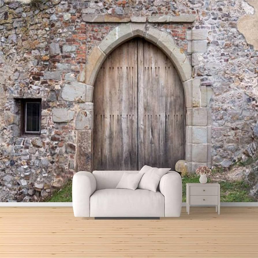 894x894 XZBLCMWYBYYYQ Old Wooden Medieval Door Stone Wall Peel & Stick Wallpaper Removable Self Adhesive Large Wallpaper Roll 3D Wall Mural Sticker Home Decor For Living Room Bedroom