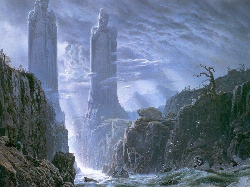 1024x768 fantasy art the lord of the rings statue river argonath Gallery HD Wallpaper