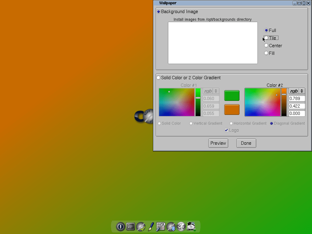 1024x768 ScreenShots: Wall paper selection dialogue Core Linux