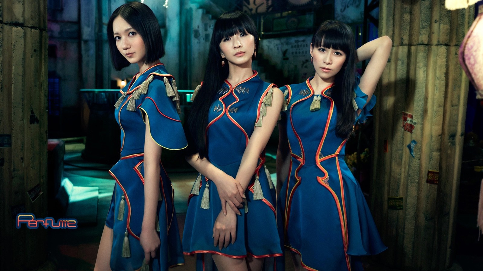 1600x900 women, model, anime, Asian, blue, fashion, costumes, clothing, Perfume Band, J pop, costume, screenshot, musical theatre Gallery HD Wallpaper