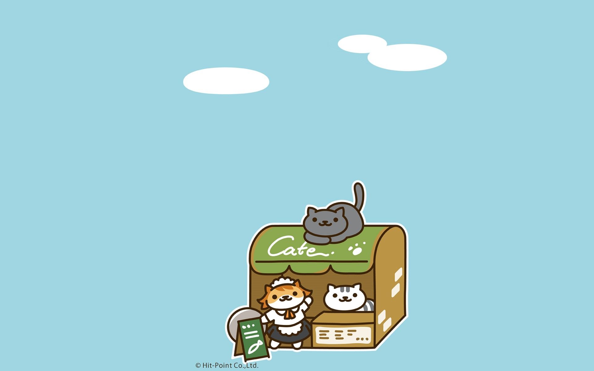 1920x1200 Nekoatsume, waitress, kittens, cafe, blue background Gallery HD Wallpaper