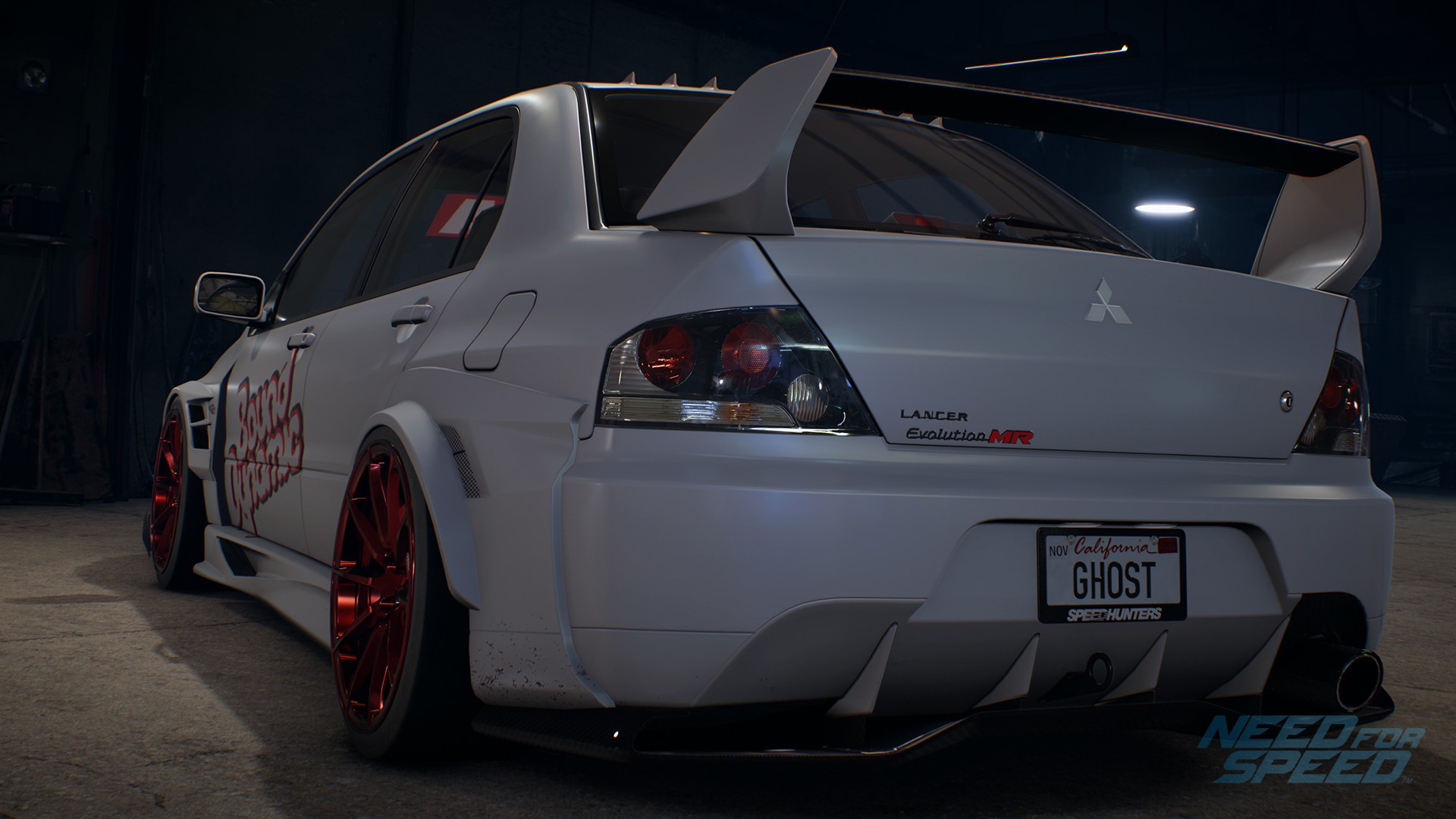 1920x1080 car, Mitsubishi, Mitsubishi Lancer Evolution IX, tuning, colored wheels, video games, Need for Speed, white cars, vehicle, Japanese carsx1080 Wallpaper