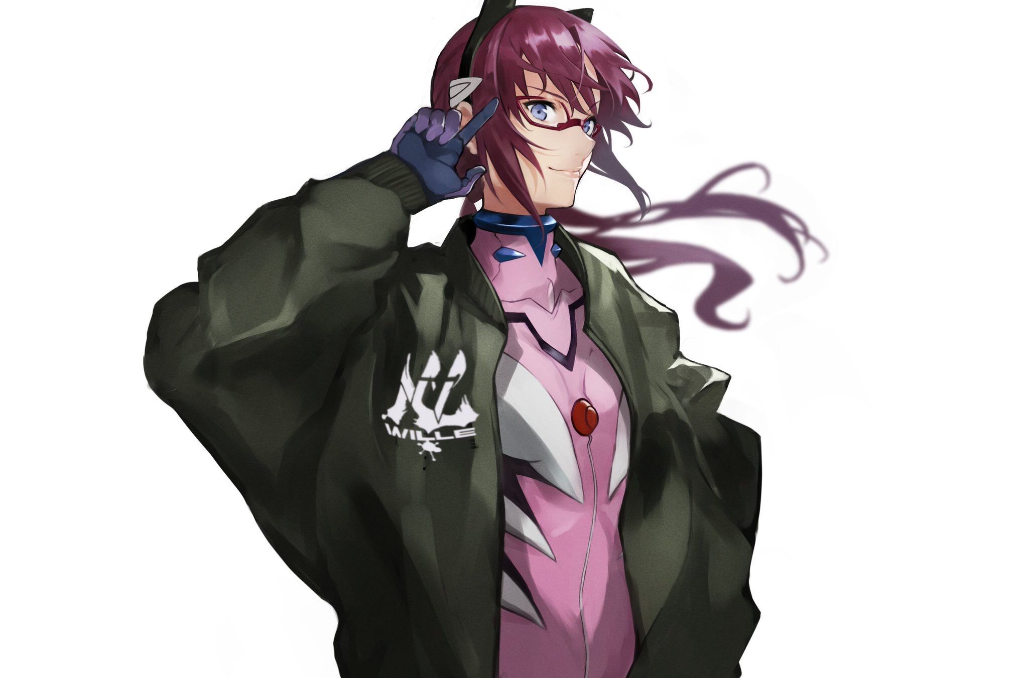 2048x1351 Wallpaper / Neon Genesis Evangelion, anime girls, fan art, simple background, women with glasses, Makinami Mari Illustrious, cat ears free download