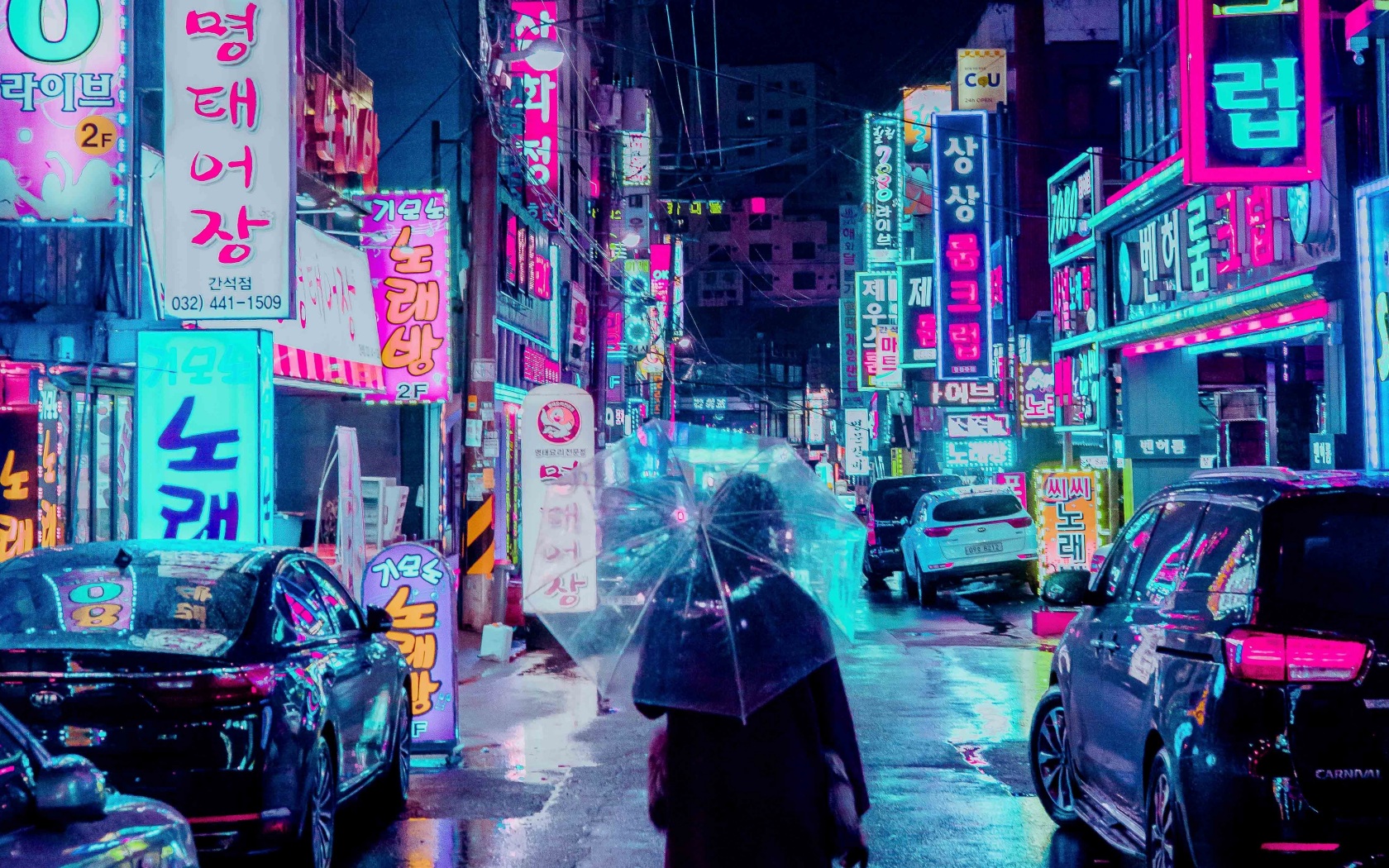 1680x1050 Wallpaper 4k night city, street, umbrella, man, signboards, lighting, neon 4k Wallpaper