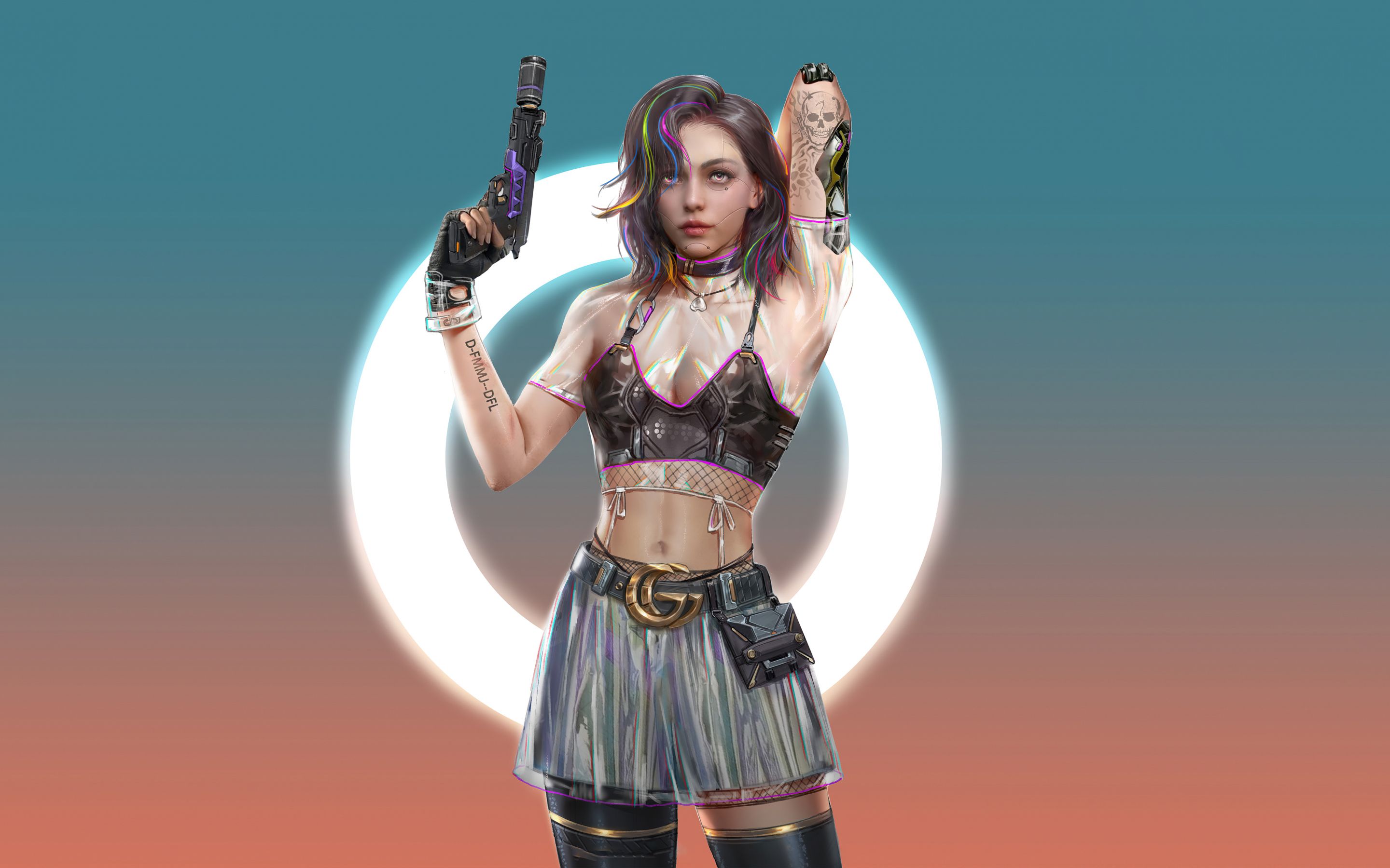 2880x1800 Download Wallpaper 2880x1800 Sci Fi, Cyber Girl With Gun, Cyberpunk, Art, Mac Pro Retaia 2880x1800 HD Background, 28677