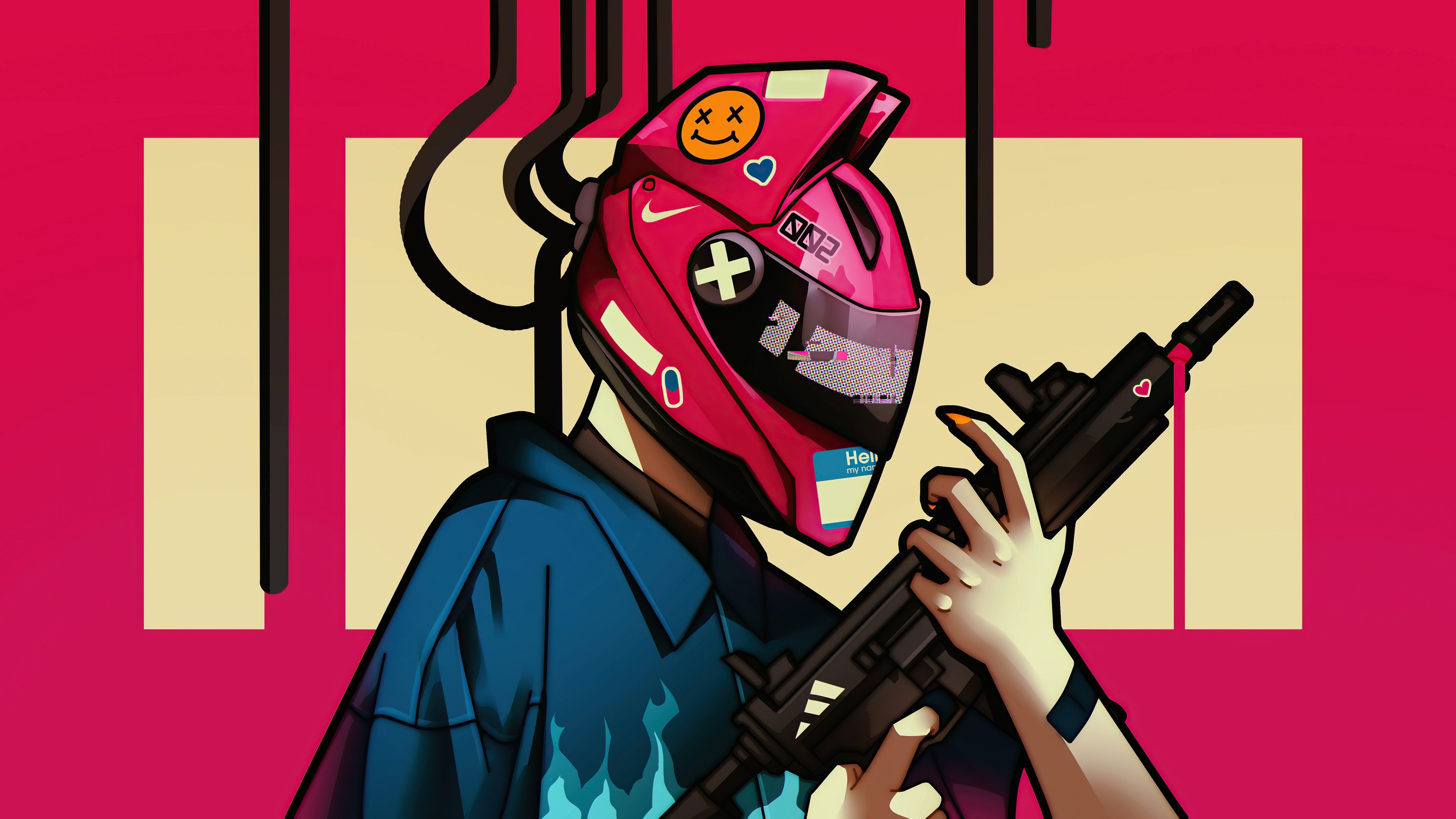 3840x2160 Wallpaper 4k Cyber Girl Helmet With Gun 4k Wallpaper
