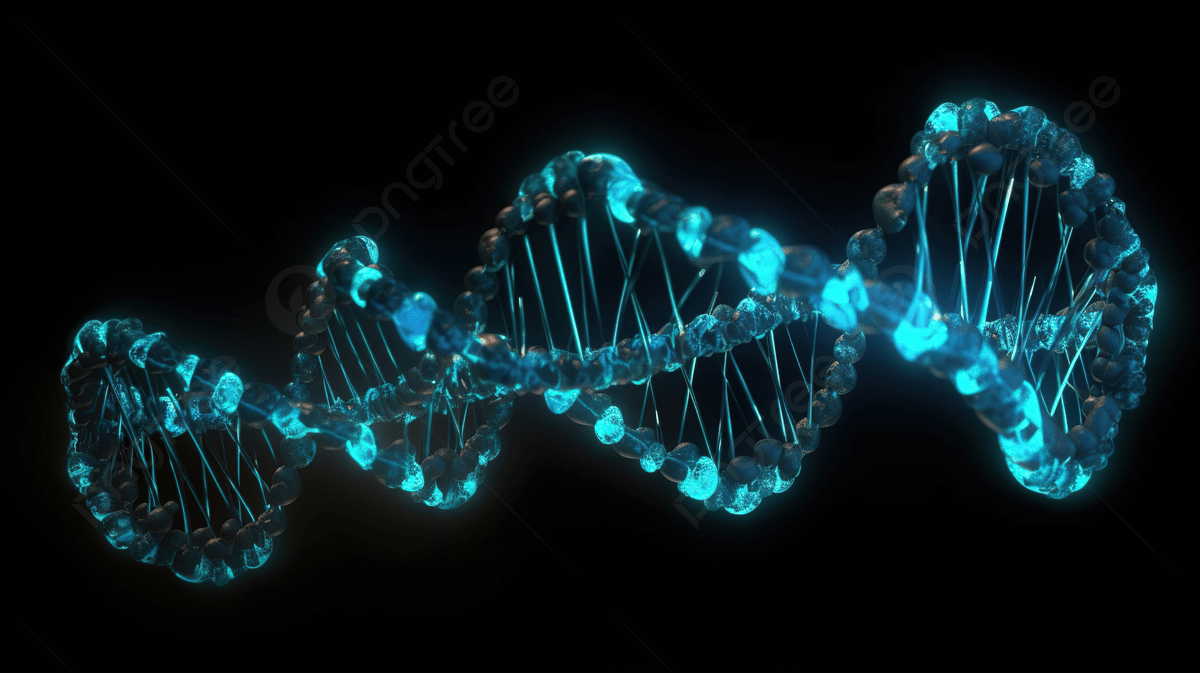 1200x673 Dna Is Showing Bright Blue Lights On A Black Dna Background, 3D Illustration Of Dna Molecule, The Helical Blue Molecule Of A Nucleotide In Organism Like In Space, Concept Genome Background Image