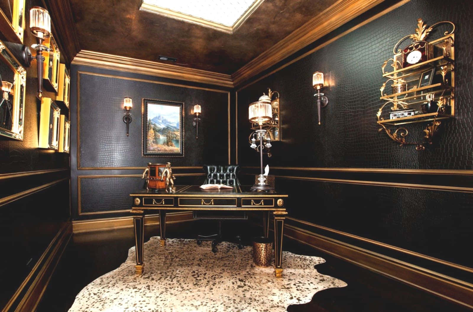 1600x1055 Download Classy Home Office Black Aesthetic Wallpaper