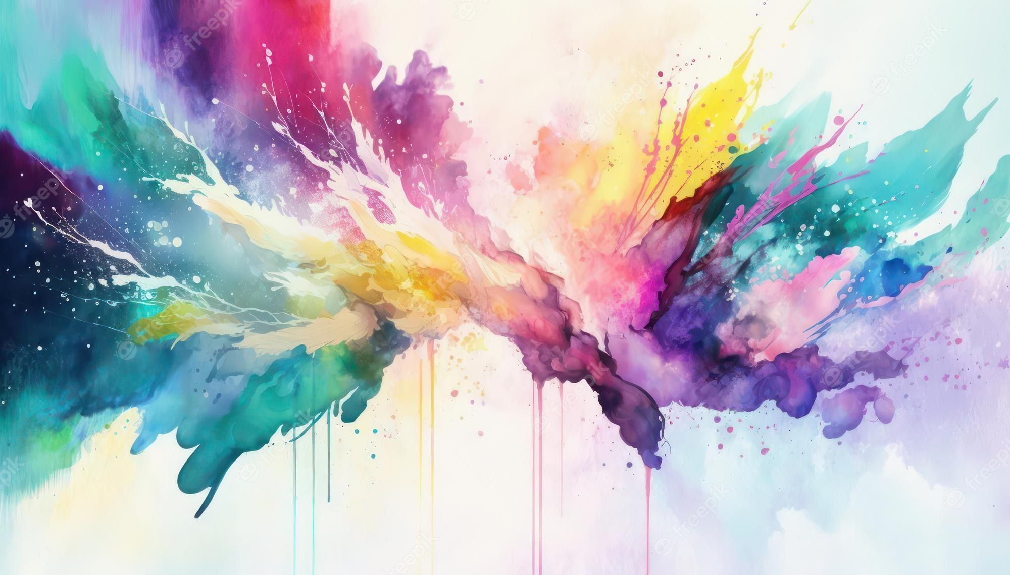2000x1140 Premium Photo. Bright abstract watercolor background. colored chaotic paint splatter. rainbow watercolor wallpaper