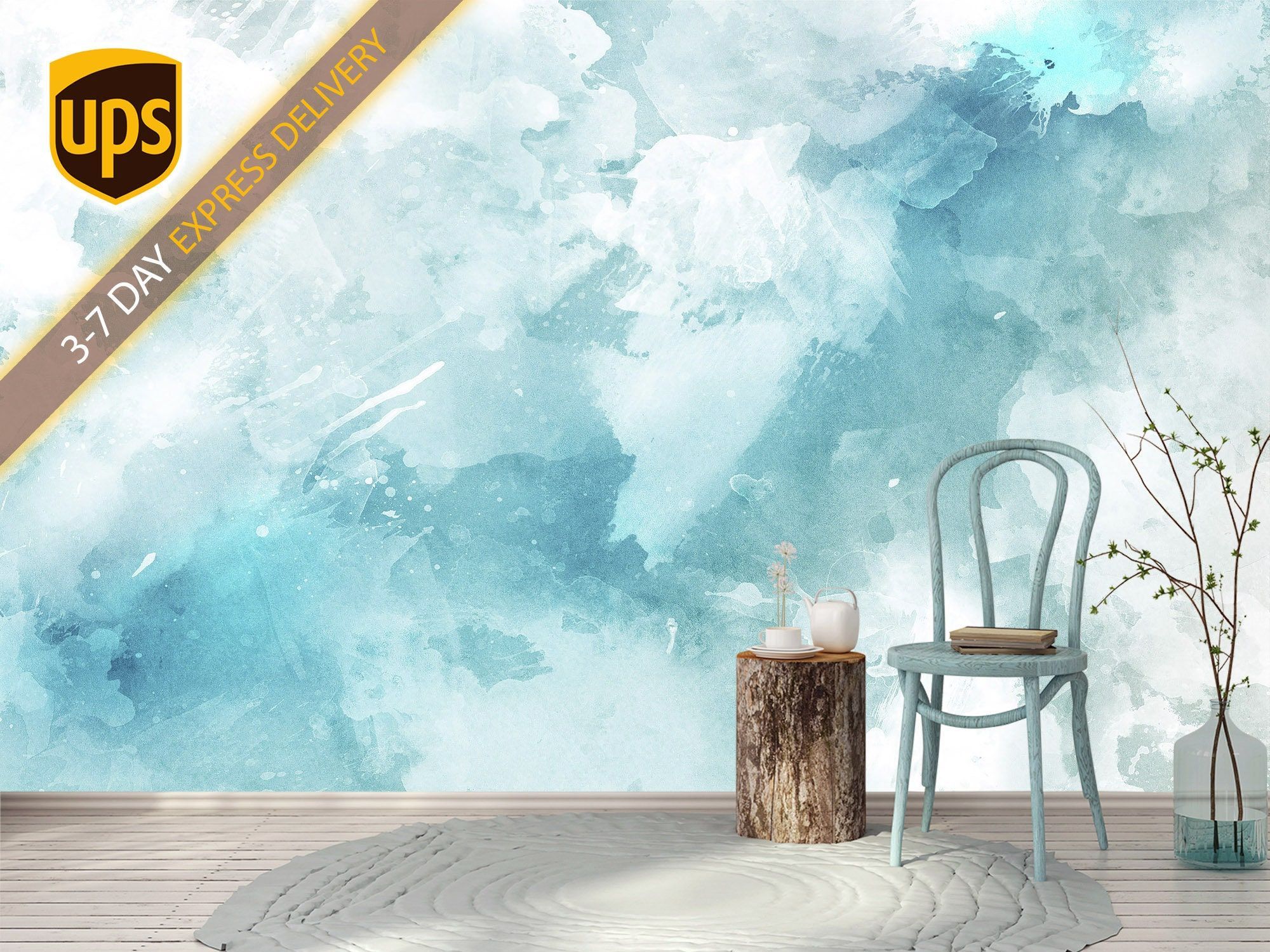 2000x1500 Blue Splash Watercolor Wallpaper. Ombre Wallpaper. Modern Wall