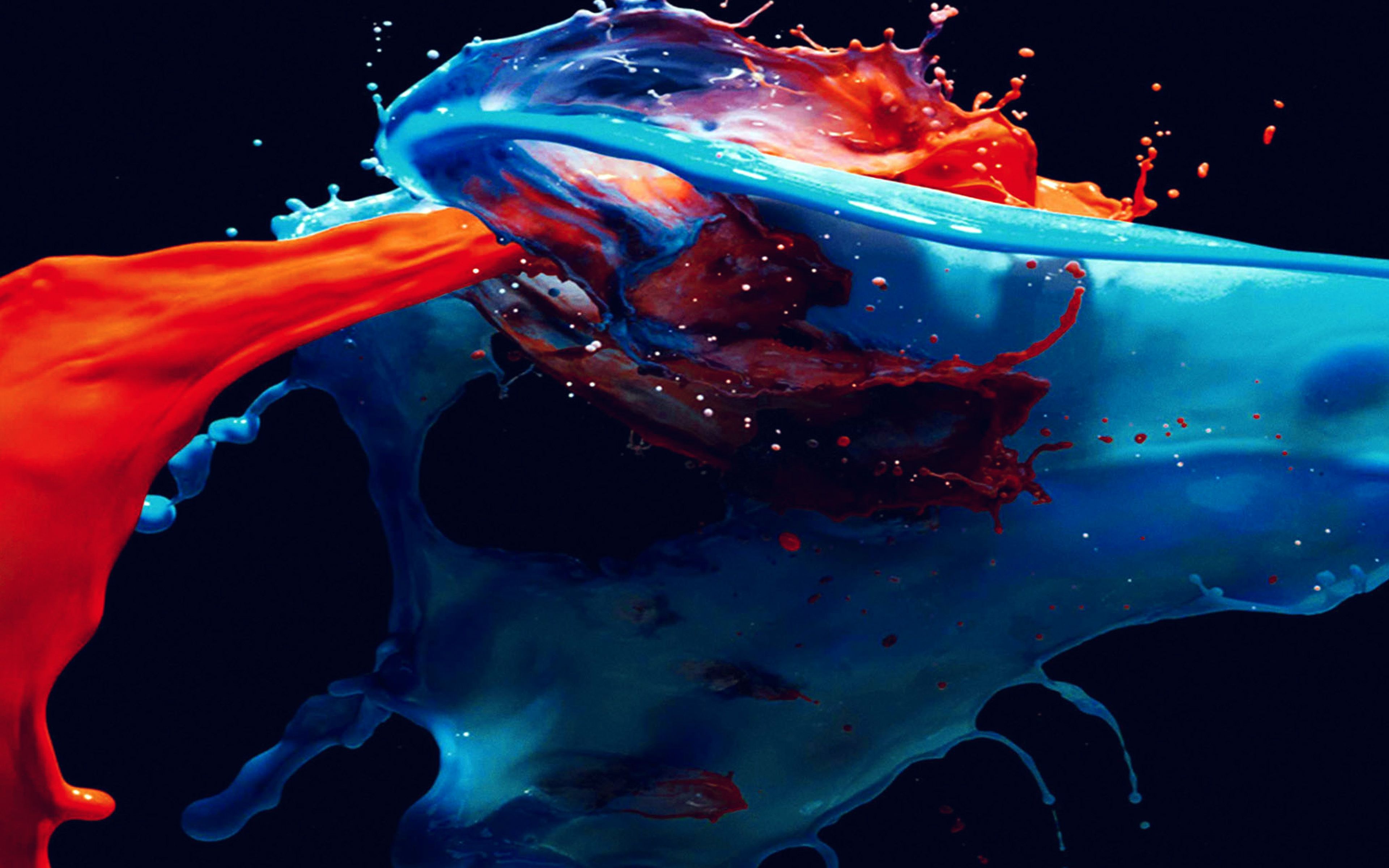 3840x2400 wallpaper for desktop, laptop. paint splash art illust dark blue red watercolor
