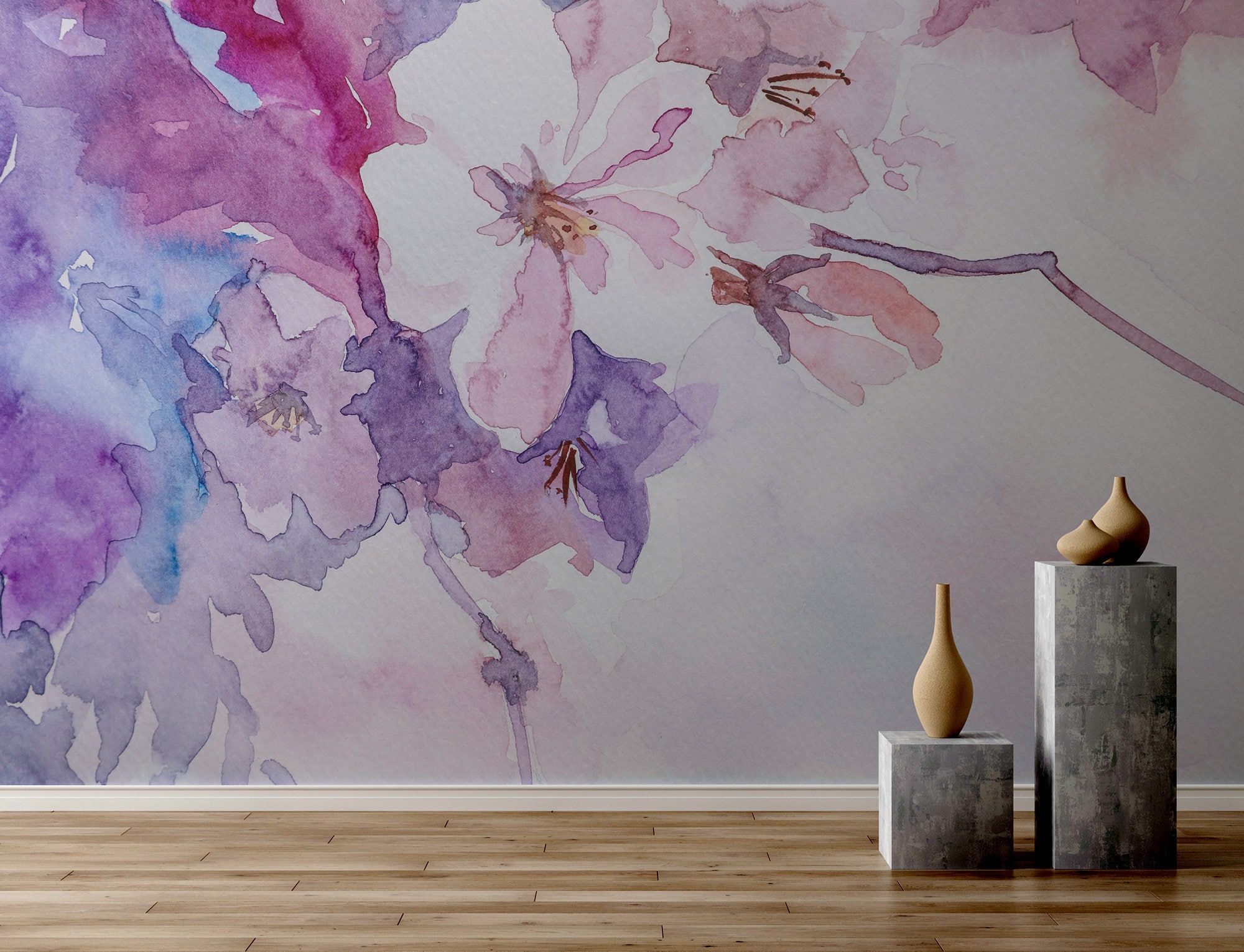 2000x1530 Purple Watercolor Wallpaper With Flowers and Watercolor Splash