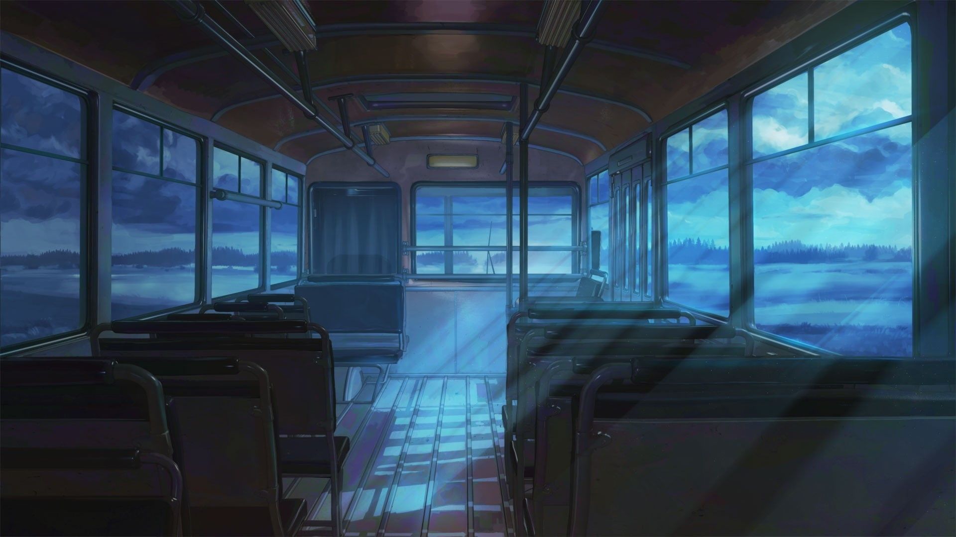 1920x1080 Wallpaper / night, town, 1080P, buses, Everlasting Summer, ArseniXC, visual novel, clouds free download