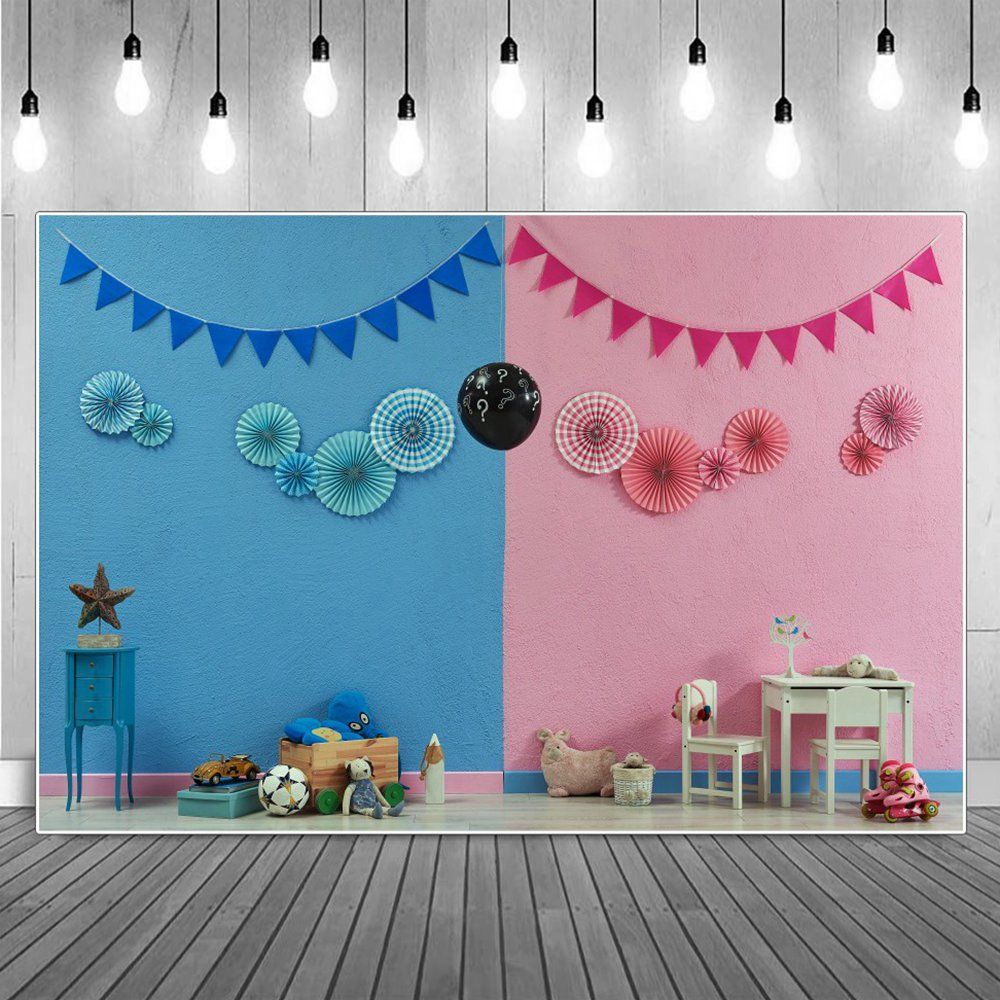1000x1000 Boy Or Girl Gender Reveal Birthday Party Decoration Photography Kids Backdrop Craft Flowers Blue Pink Wallpaper Background Props