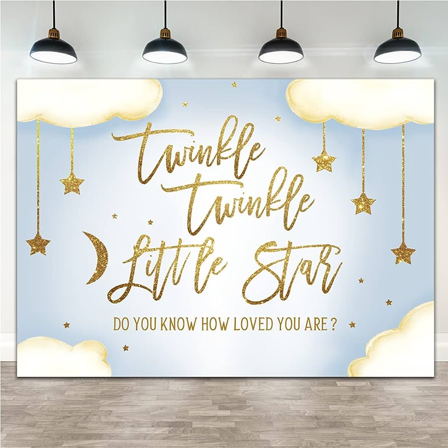894x894 Amazon.com : Lofaris Twinkle Twinkle Little Star Gender Reveal Backdrop Boy Baby Shower Blue How We Wonder What You are Golden Star Party Decoration Photography Background Cake Table Banner Wallpaper 7x5ft