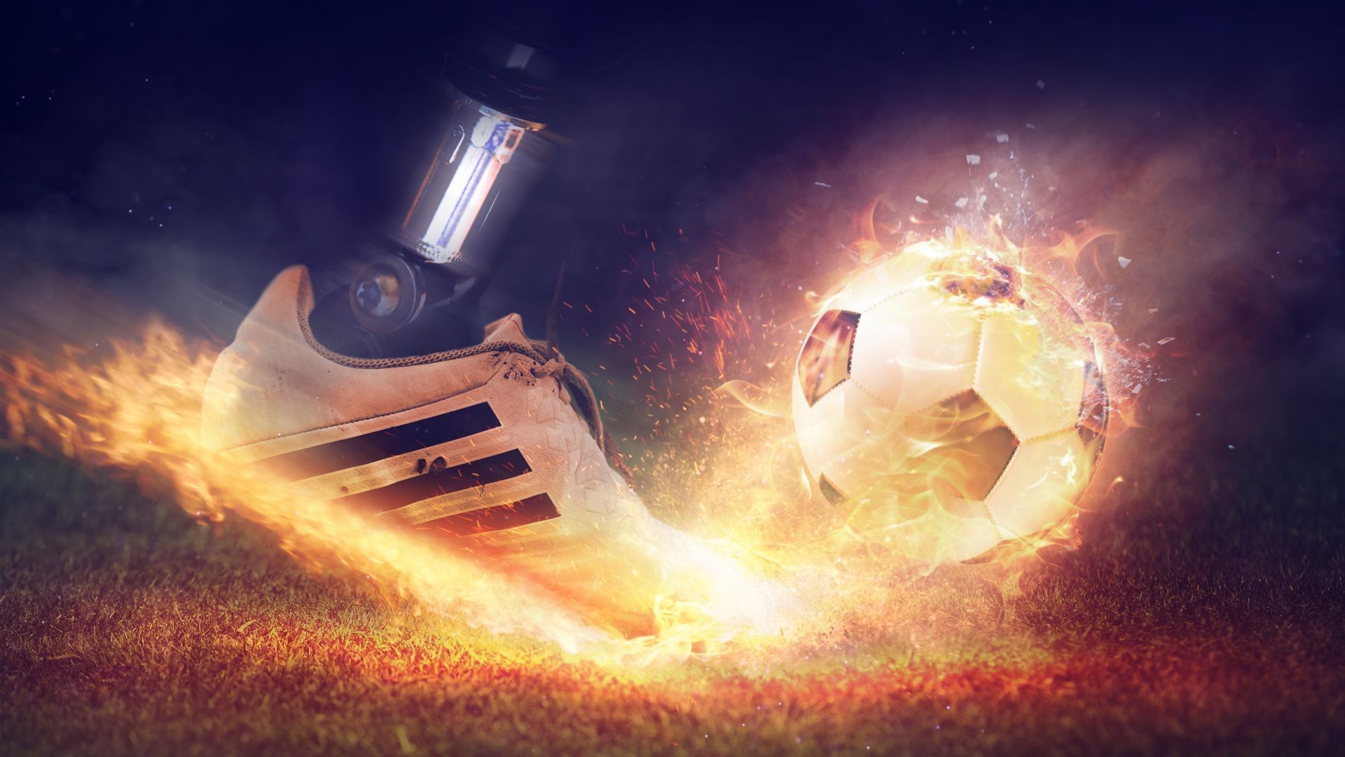 1920x1080 Desktop Wallpaper Football Shoes, Fire, Smoke, Digital Art, 5k, HD Image, Picture, Background, C135d1