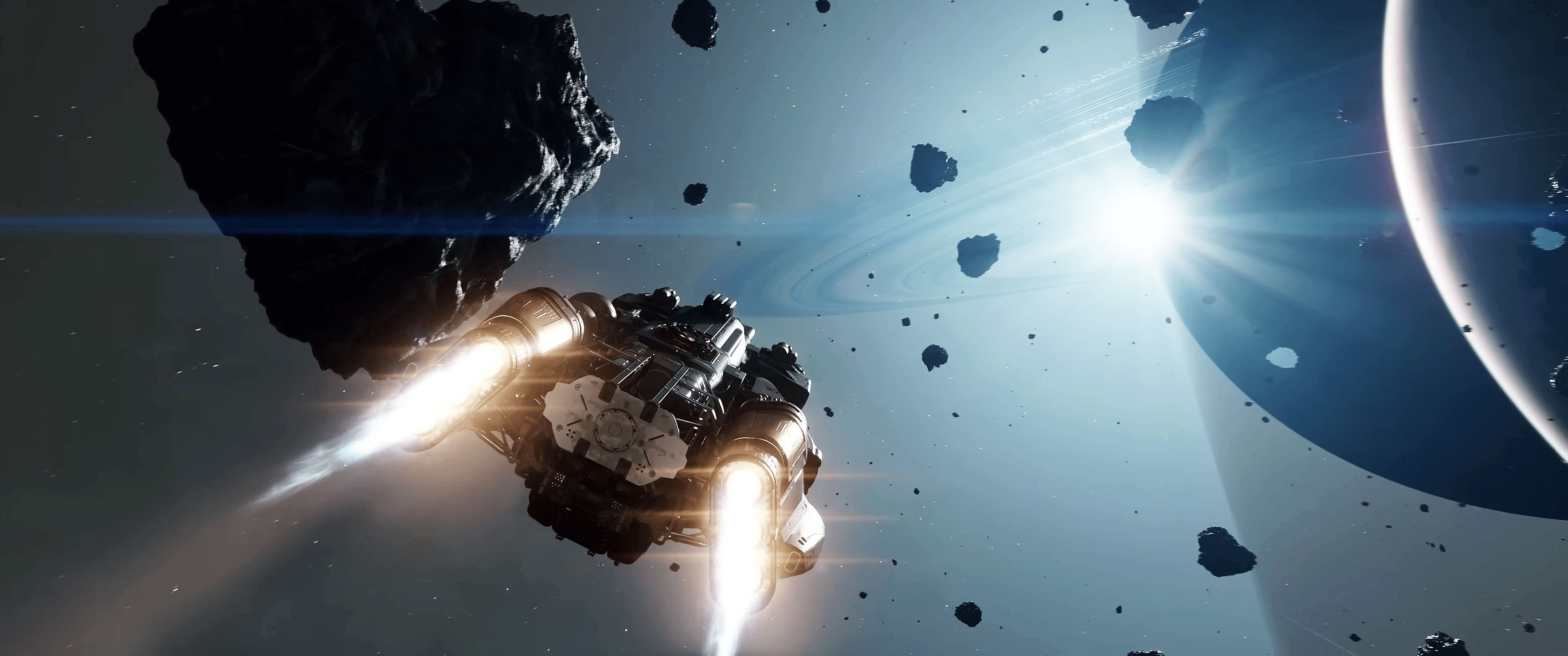 3440x1440 Starfield Bethesda Softworks Space Video Games Spaceship Stars Asteroid Planet CGi Wallpaper:3440x1440