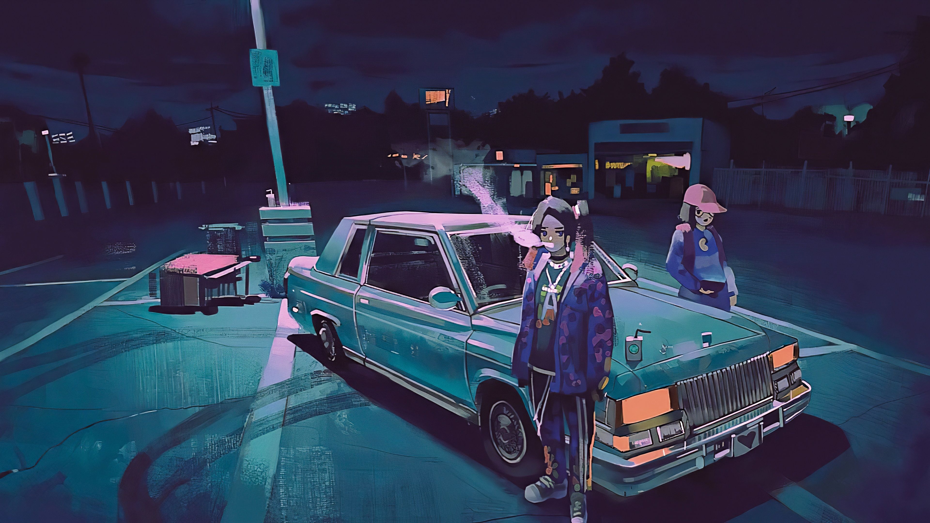 3840x2160 Wallpaper 4k Anime Girl In Parking Lot Wallpaper