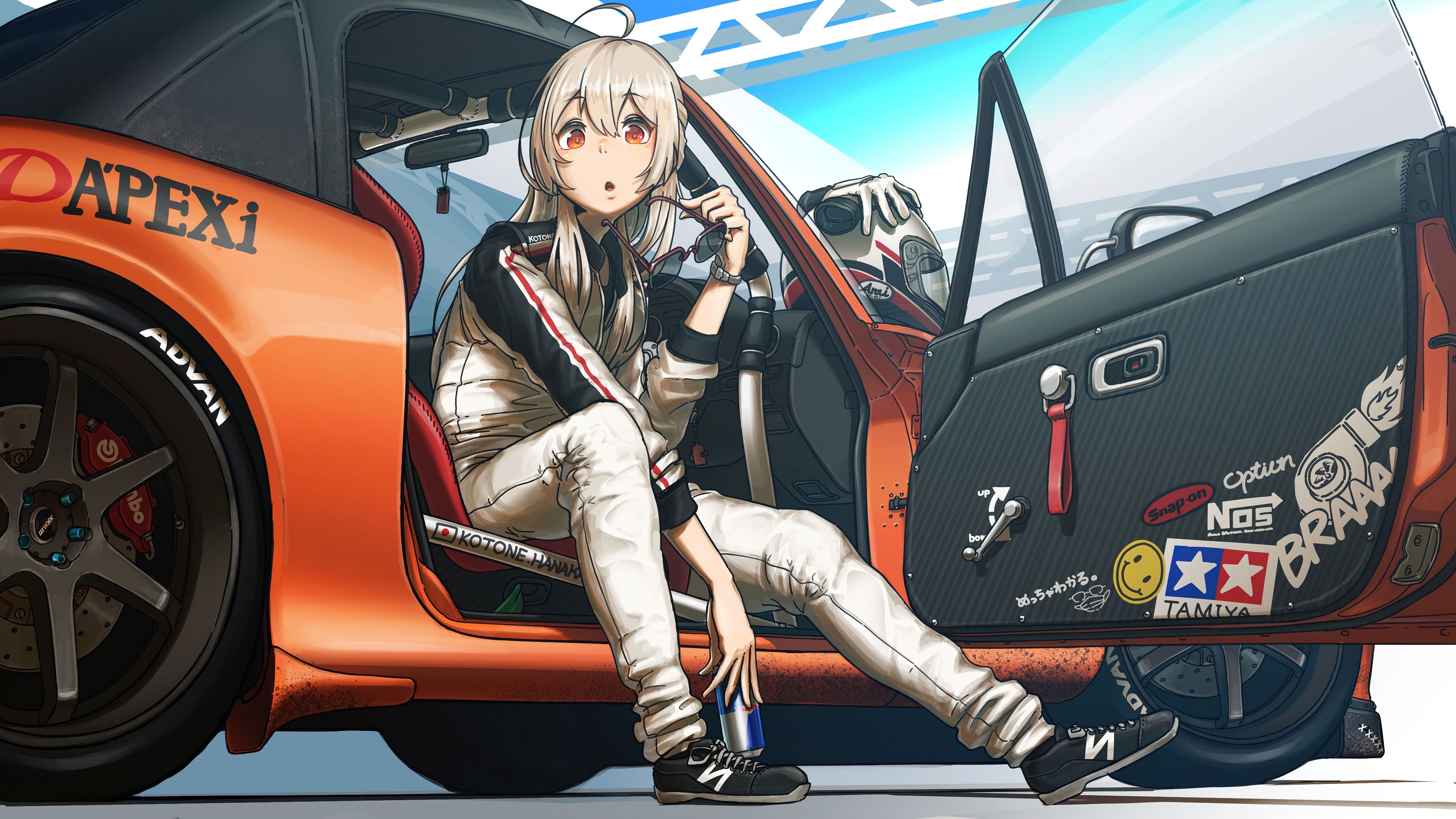 3840x2160 anime, girl, racing, car, art, 4k, pc Gallery HD Wallpaper