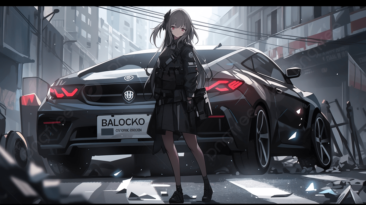 Girl sitting on car hood anime, anime girls, phone, night, Kantoku